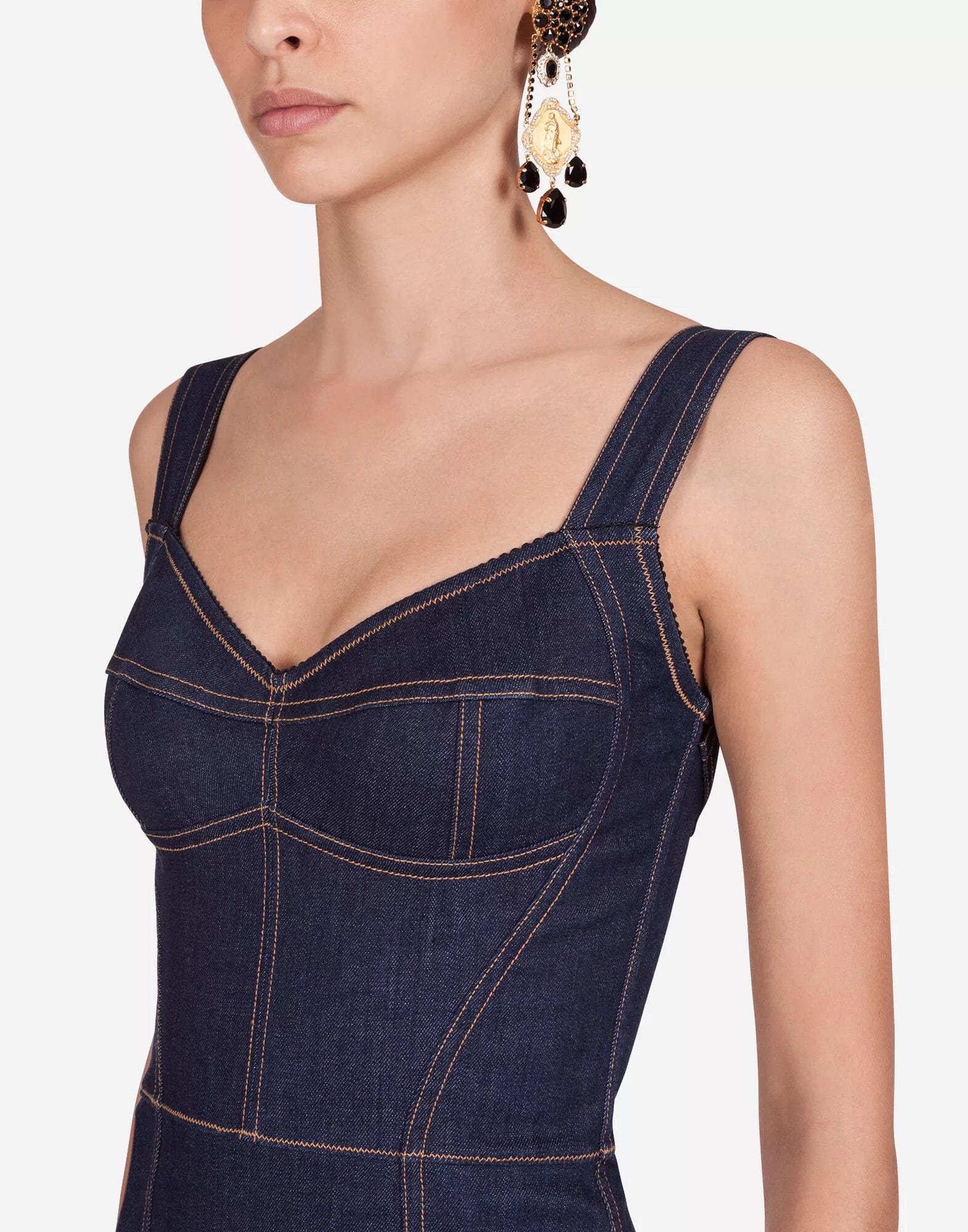 Dolce & Gabbana Dark Blue Cotton Denim Sheath Midi Dress - IT36|XXS Dolce & Gabbana Dark Blue Cotton Denim Sheath Midi Dress - IT36|XXS