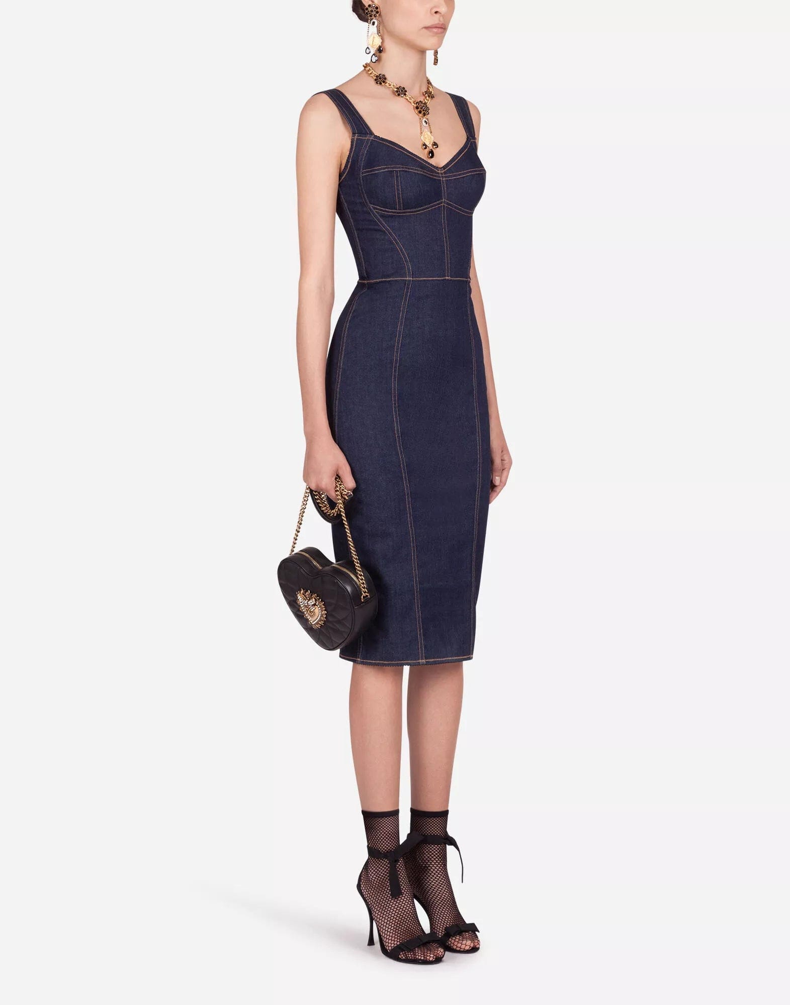 Dolce & Gabbana Form-Fitting Denim Midi Dress