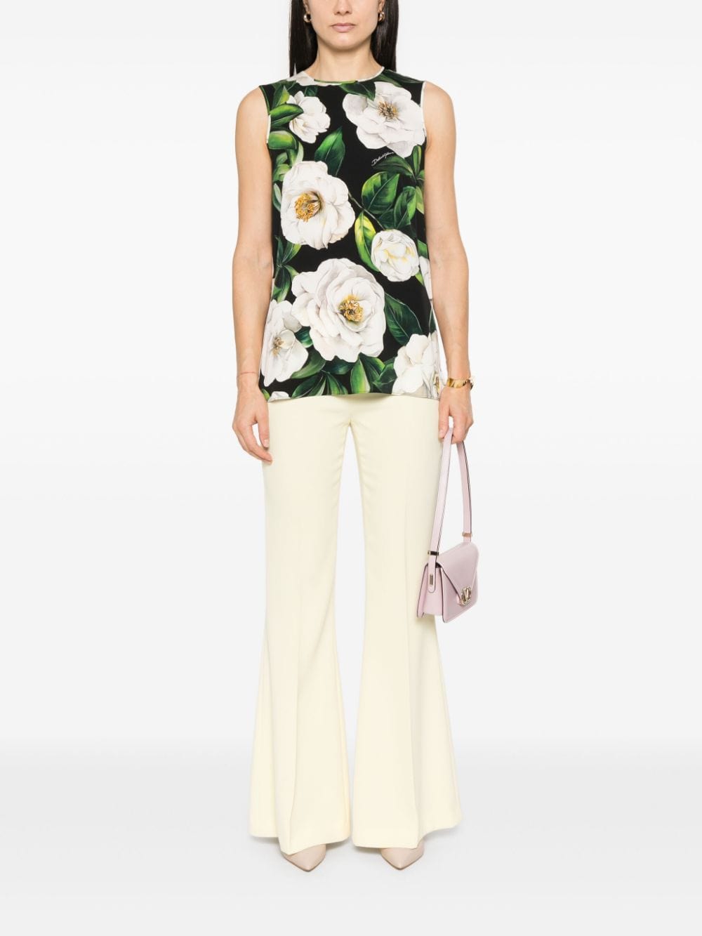 Dolce & Gabbana Gardenia-Print Charmeuse Top