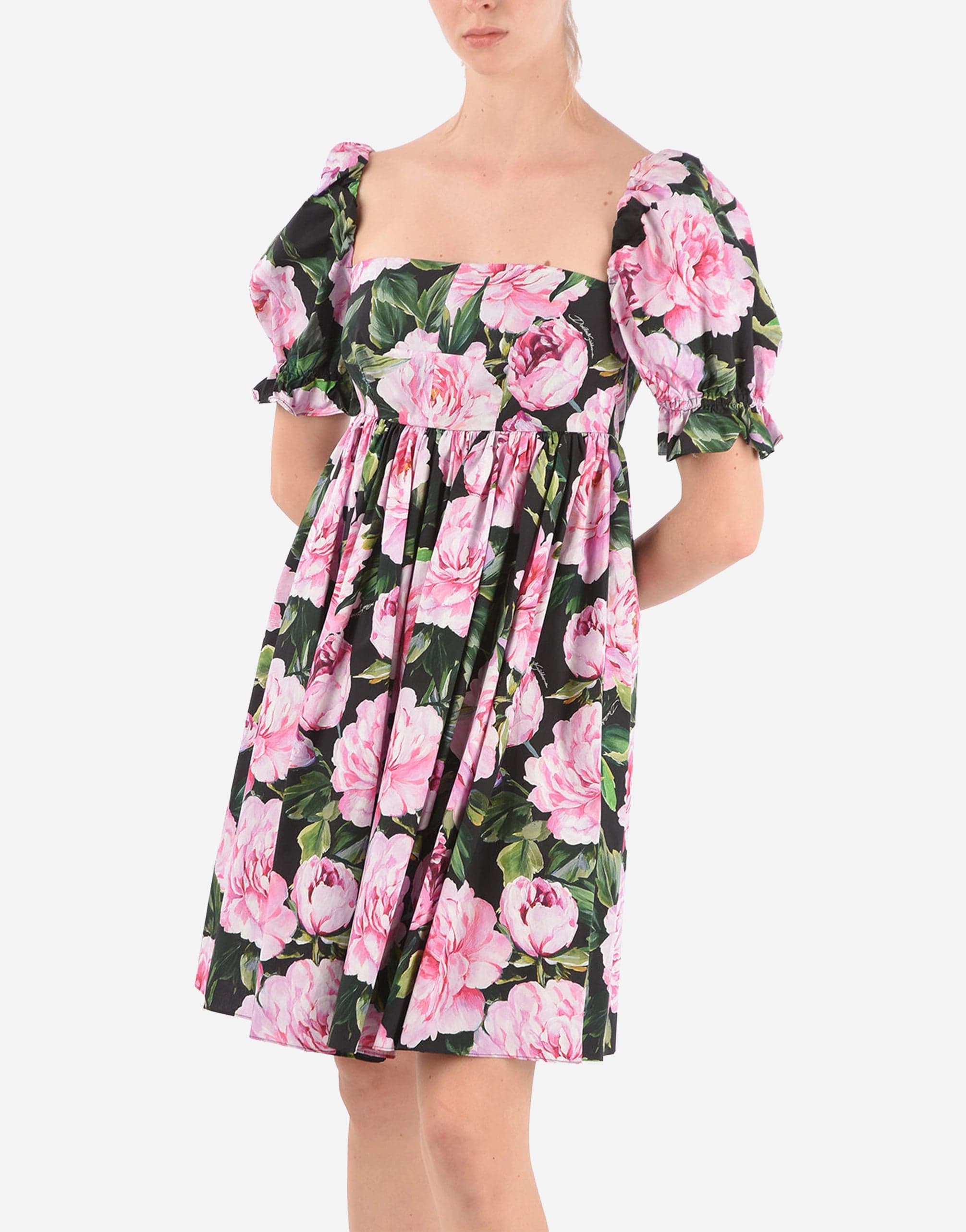 Gathered Floral-Print Cotton-Poplin Mini Dress