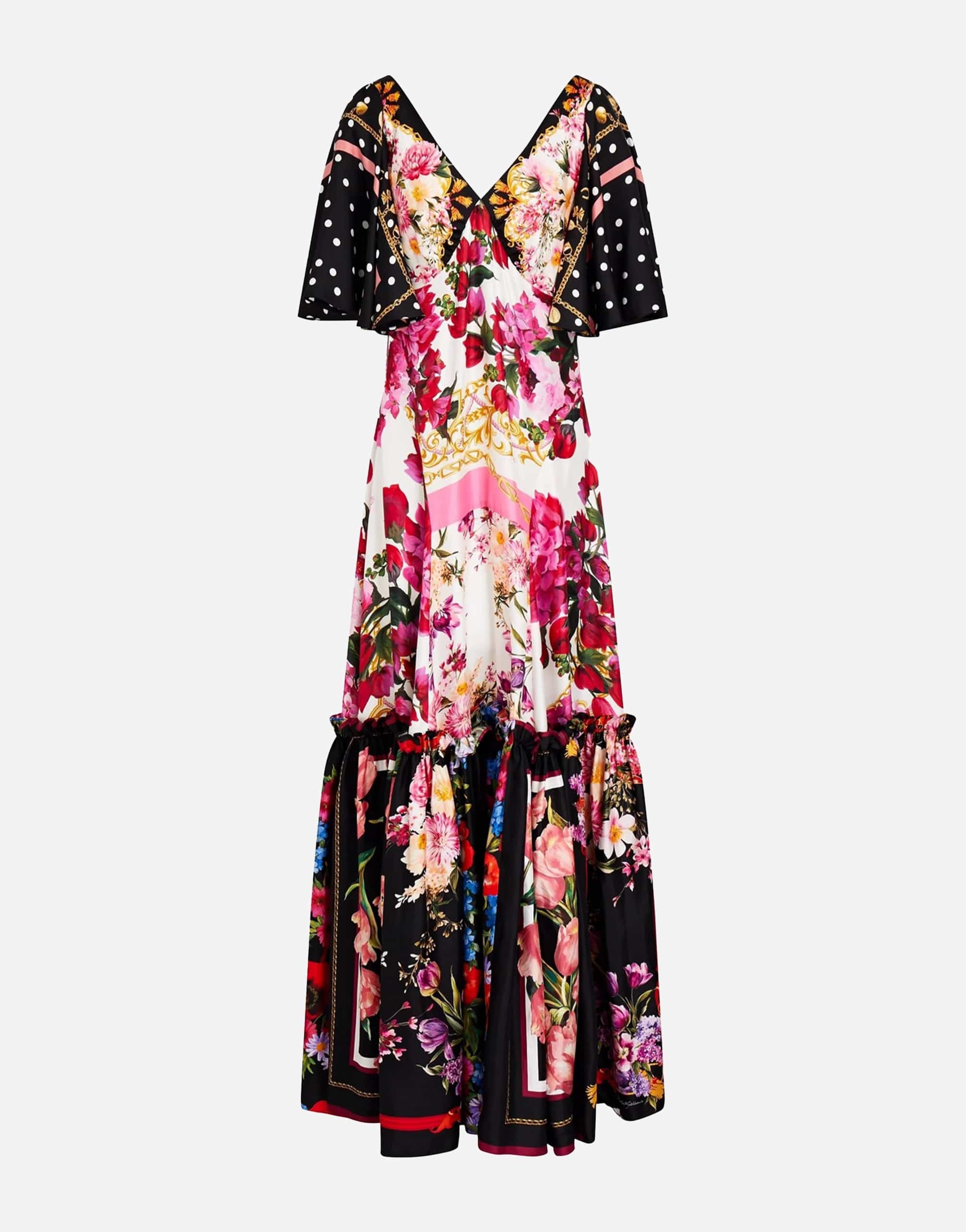 Vestido de seda con impresión floral reunida
