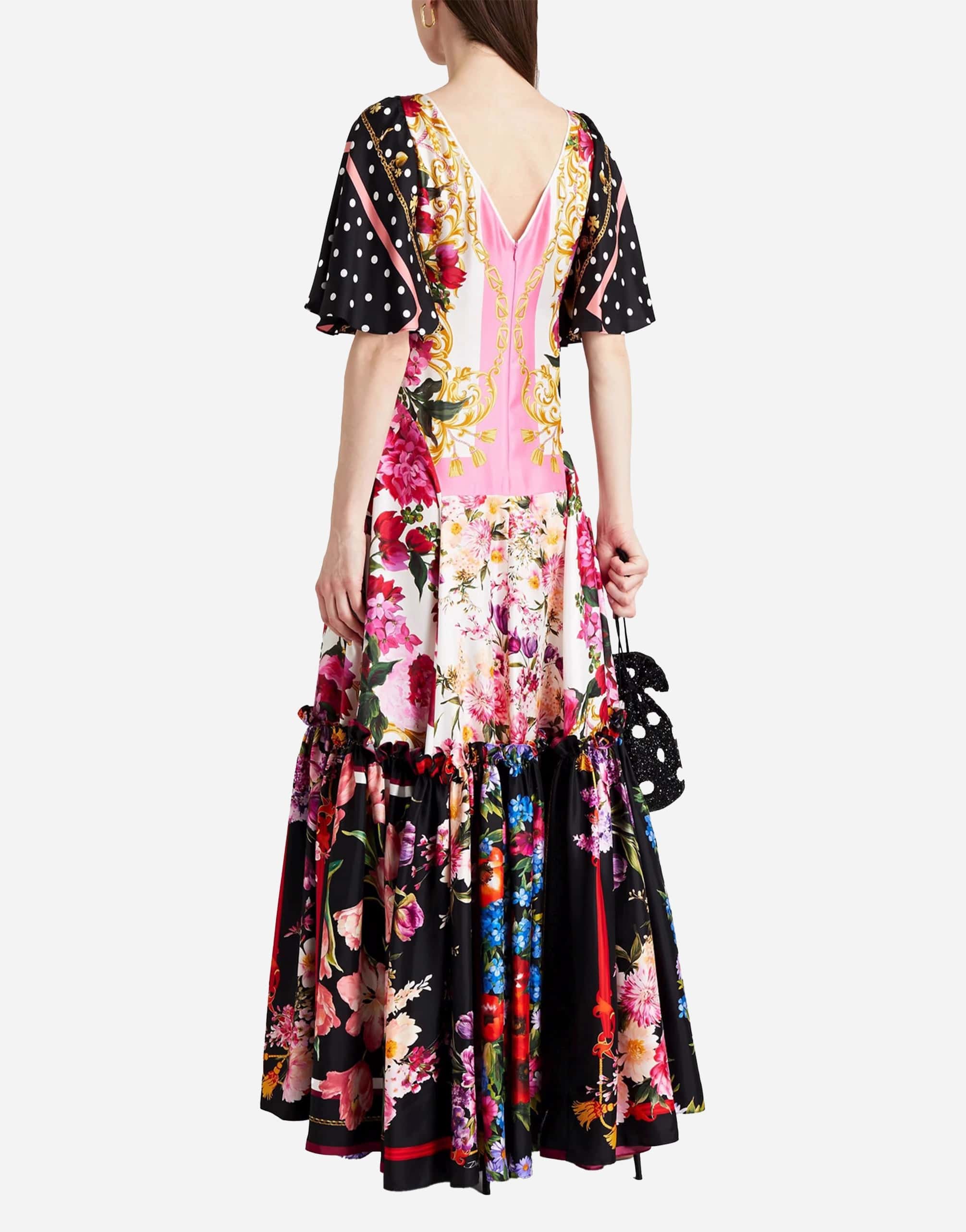 Gathered Floral-Print Silk Gown