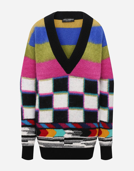 Dolce & Gabbana Glitch Designed V-Neck Sweater | Sendegaro