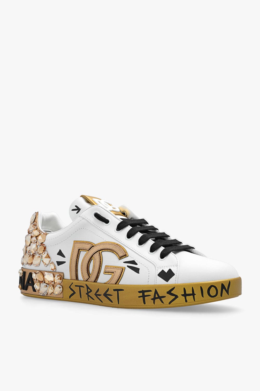 Dolce & Gabbana Gold Crystal-Embellished Logo Portofino Sneakers