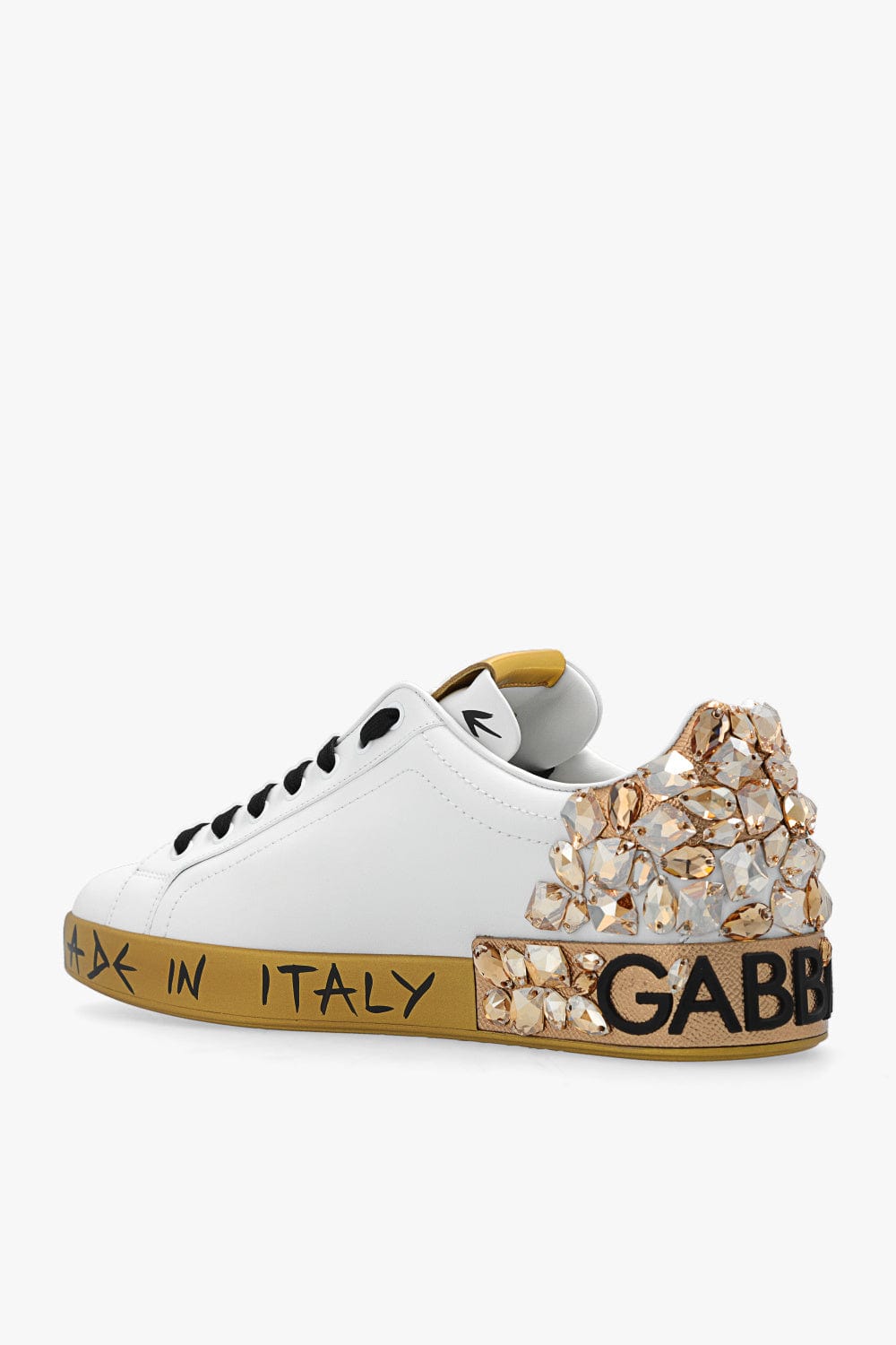 Dolce & Gabbana Gold Crystal-Embellished Logo Portofino Sneakers