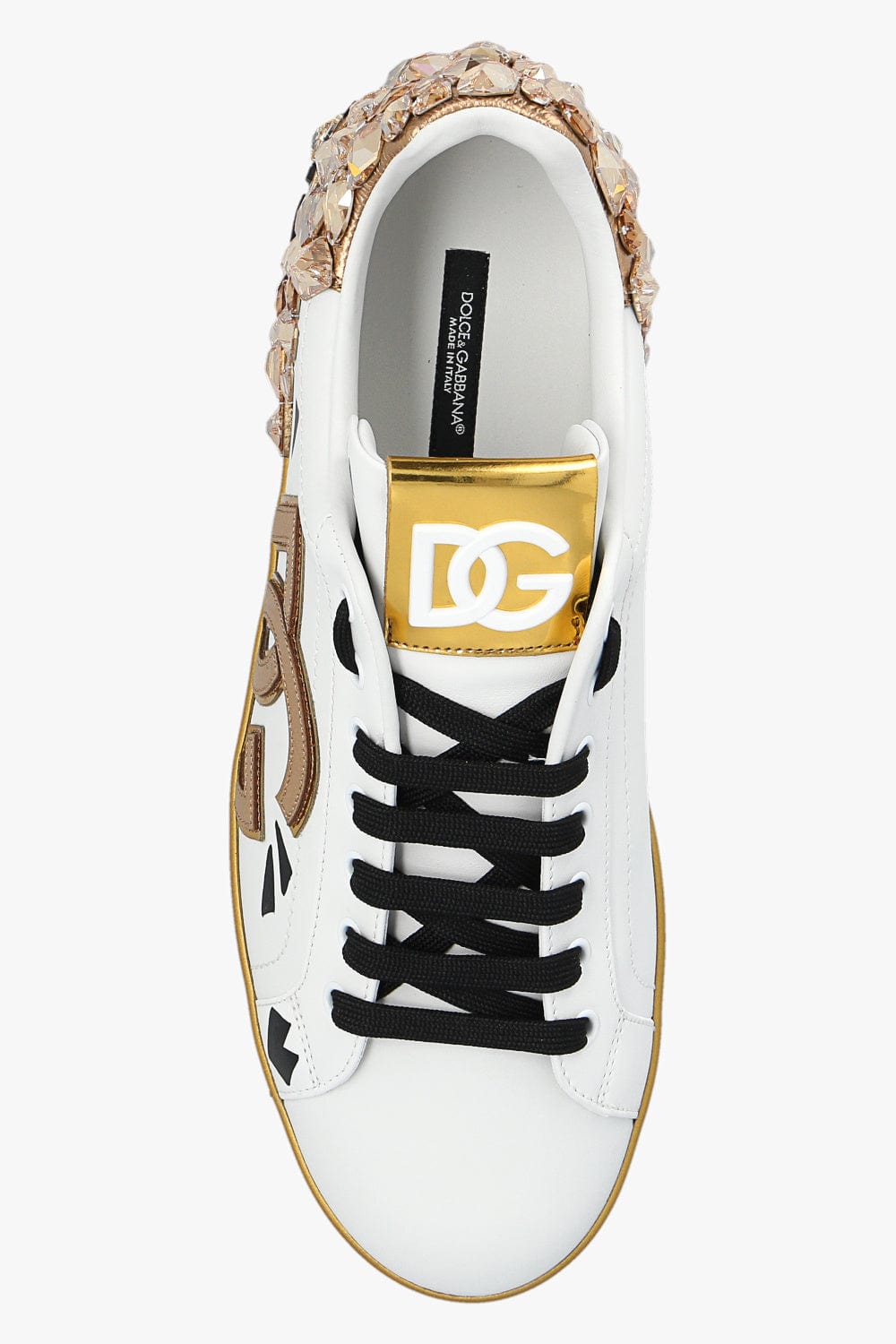 Dolce & Gabbana Gold Crystal-Embellished Logo Portofino Sneakers