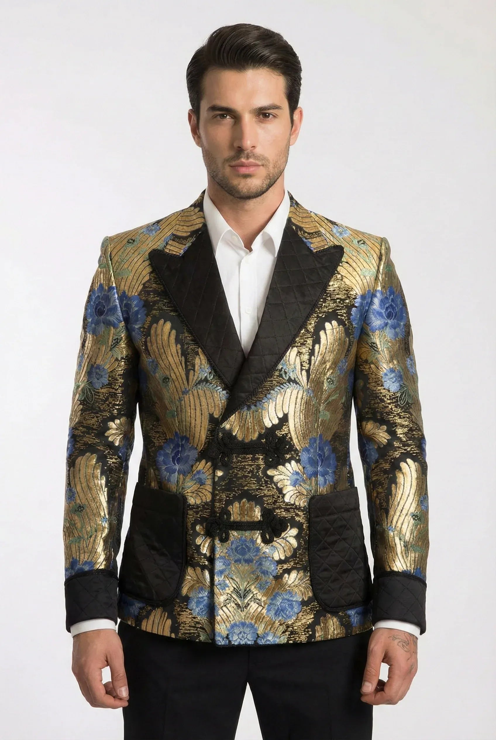 Dolce & Gabbana Gold Jacquard Double-Breasted Tuxedo Jacket