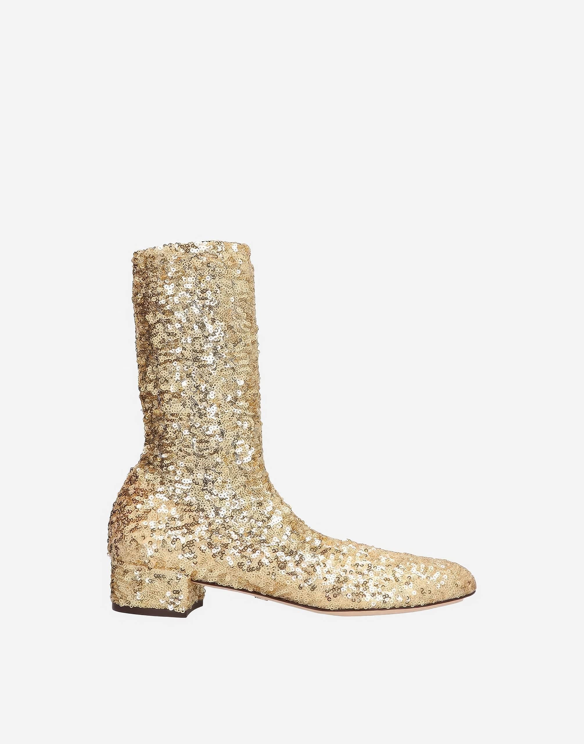 Dolce & Gabbana Gold Sequined Stretch Boots
