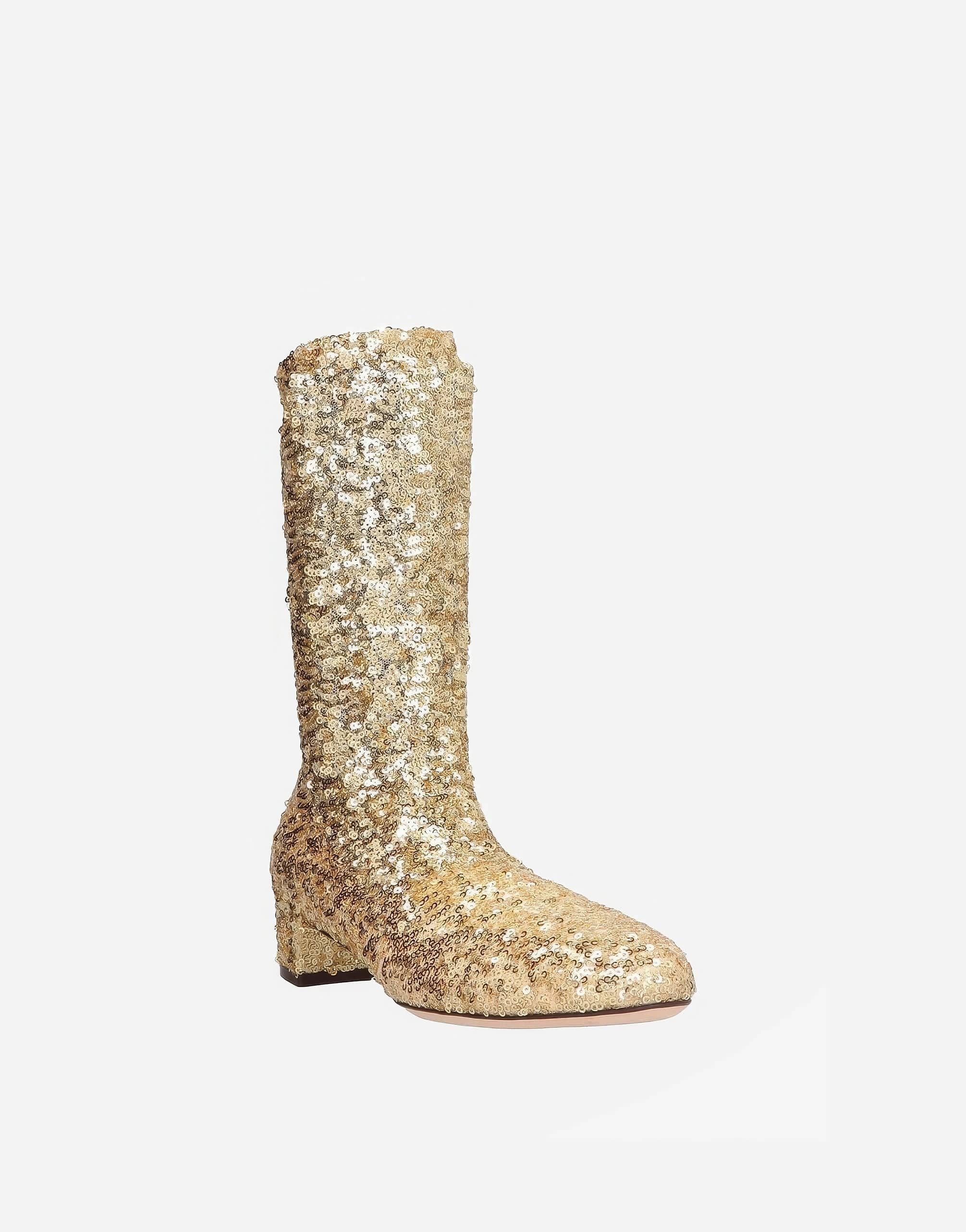 Dolce & Gabbana Gold Sequined Stretch Boots