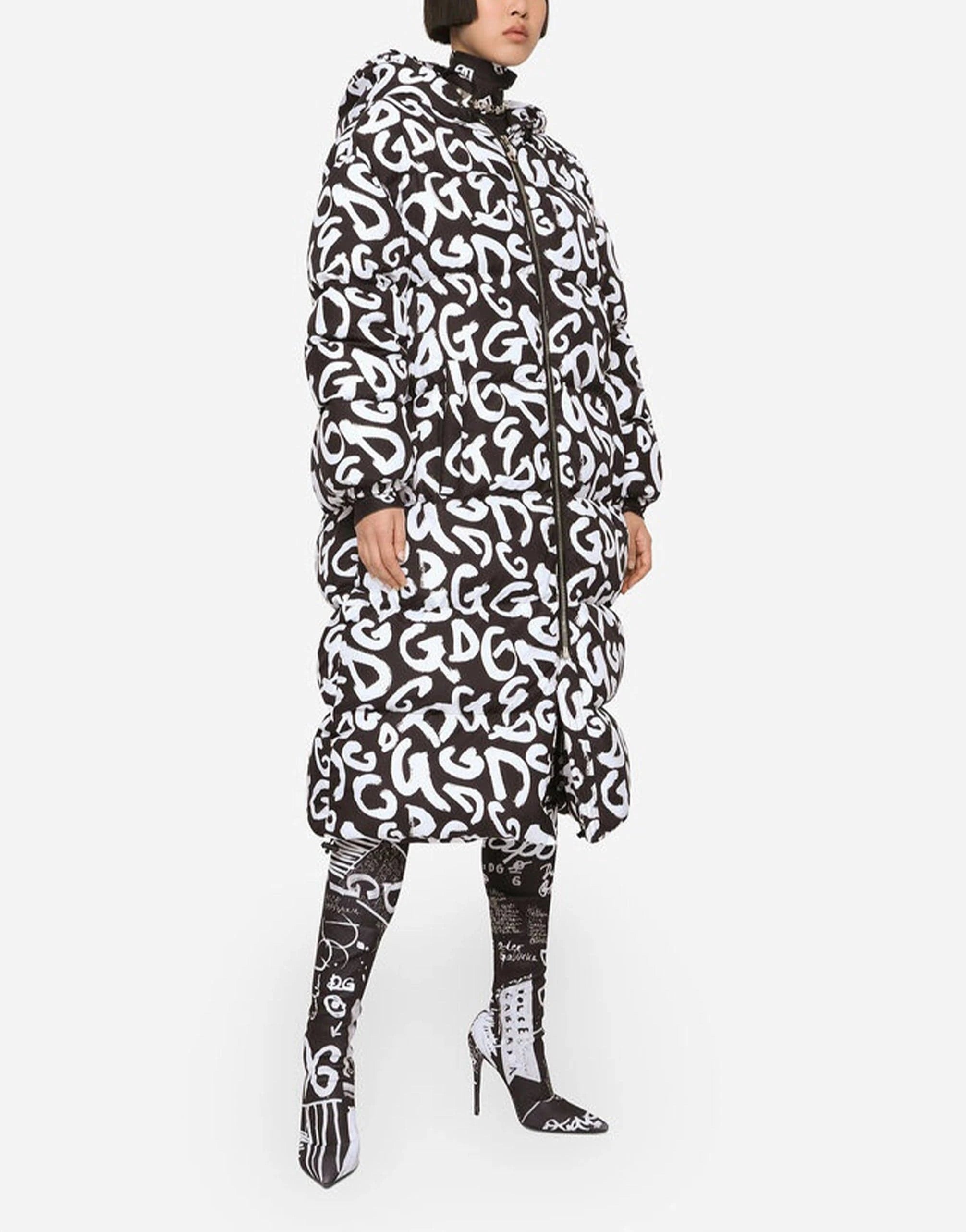 Dolce & Gabbana Graffiti Logo-Print Long Coat