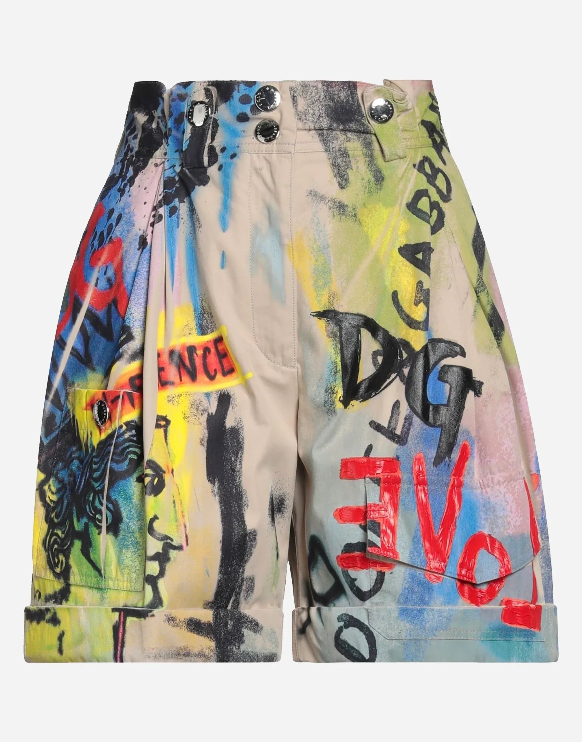 Dolce & Gabbana Graffiti Print High-Waist Bermuda Shorts
