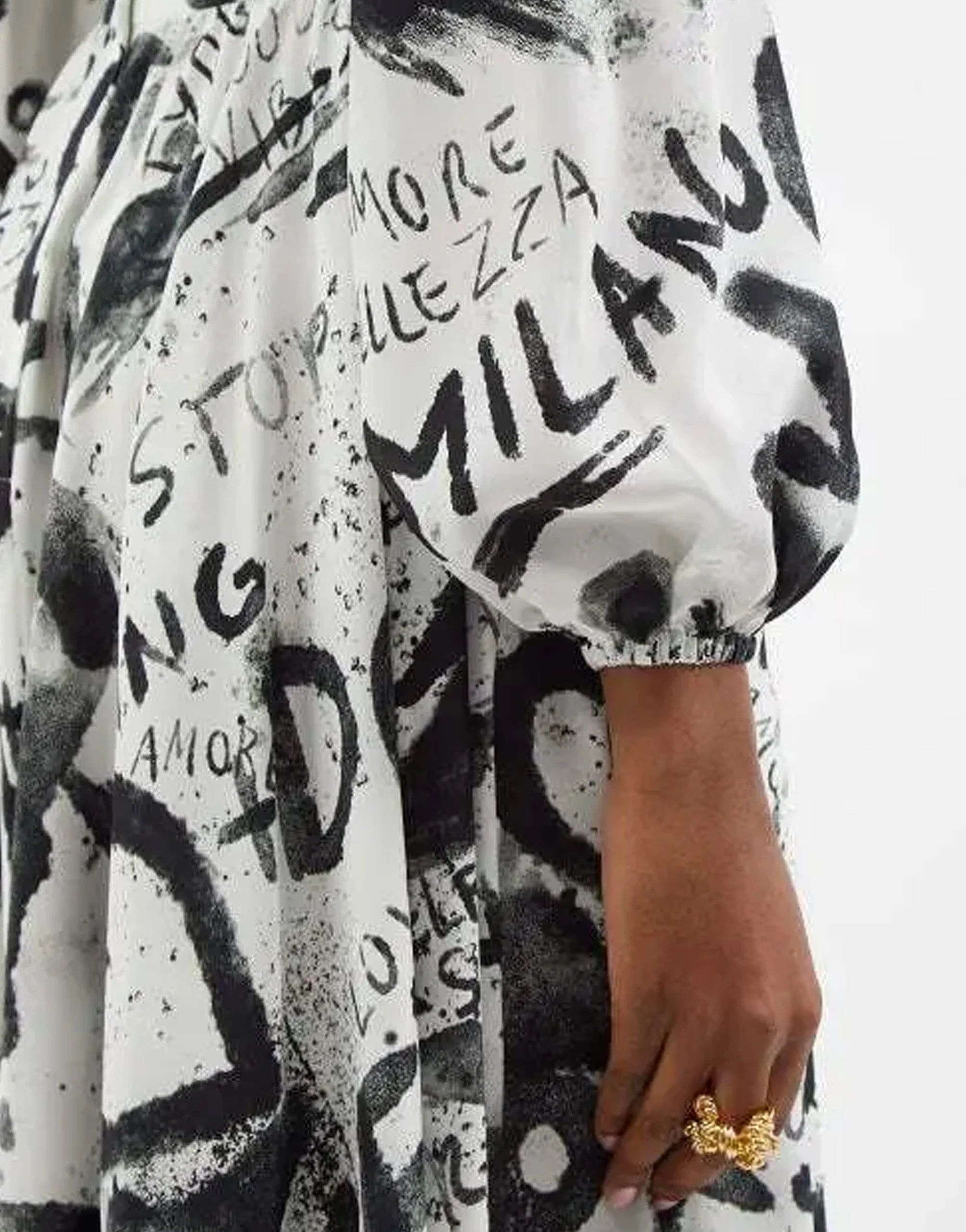 Graffiti-Print Midi Dress