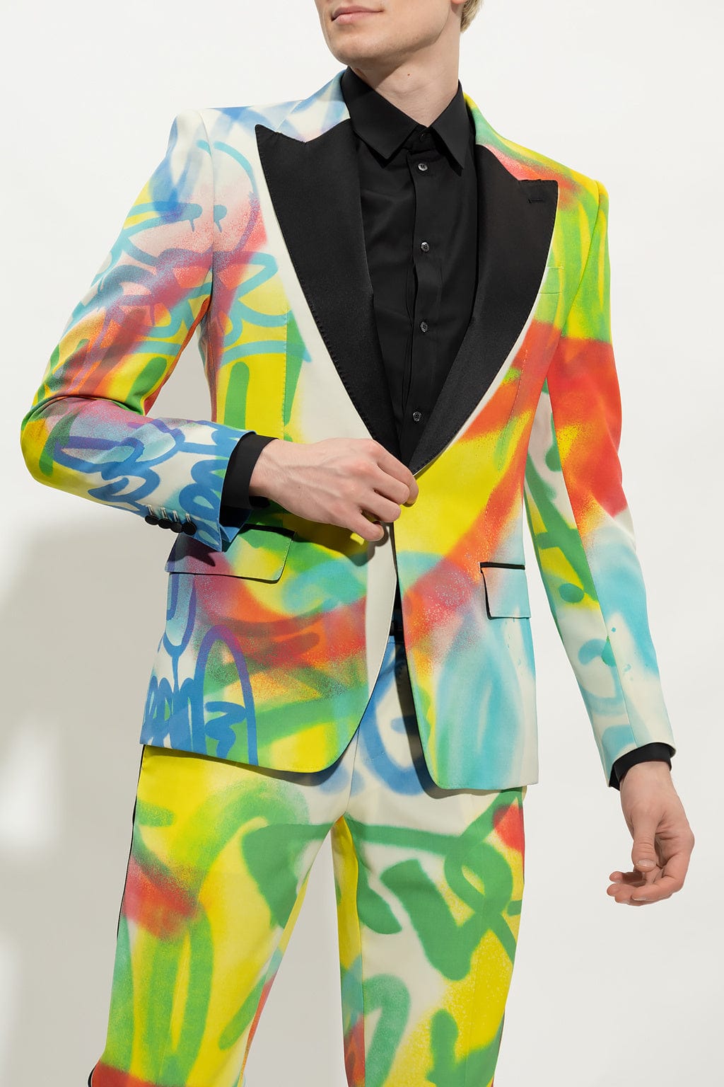 Dolce Gabbana Graffiti-Print na Single-Breasted na Blazer
