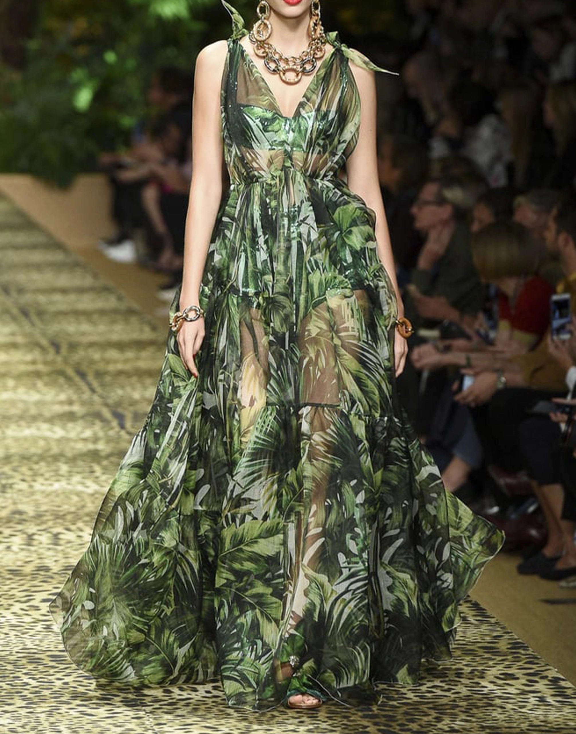 Dolce & Gabbana Flocked Leaf Georgette Dress