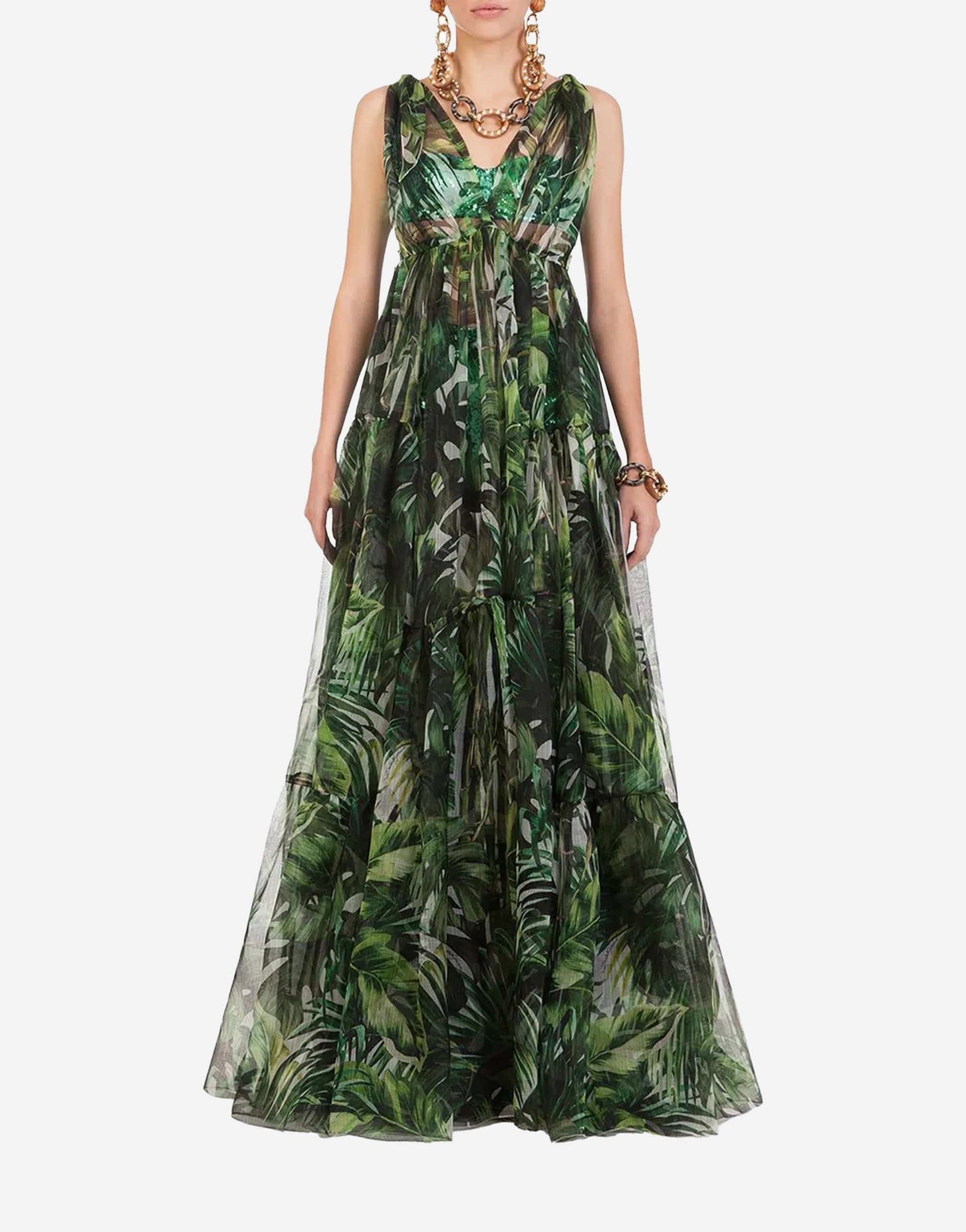 Flocked Leaf Georgette Dress