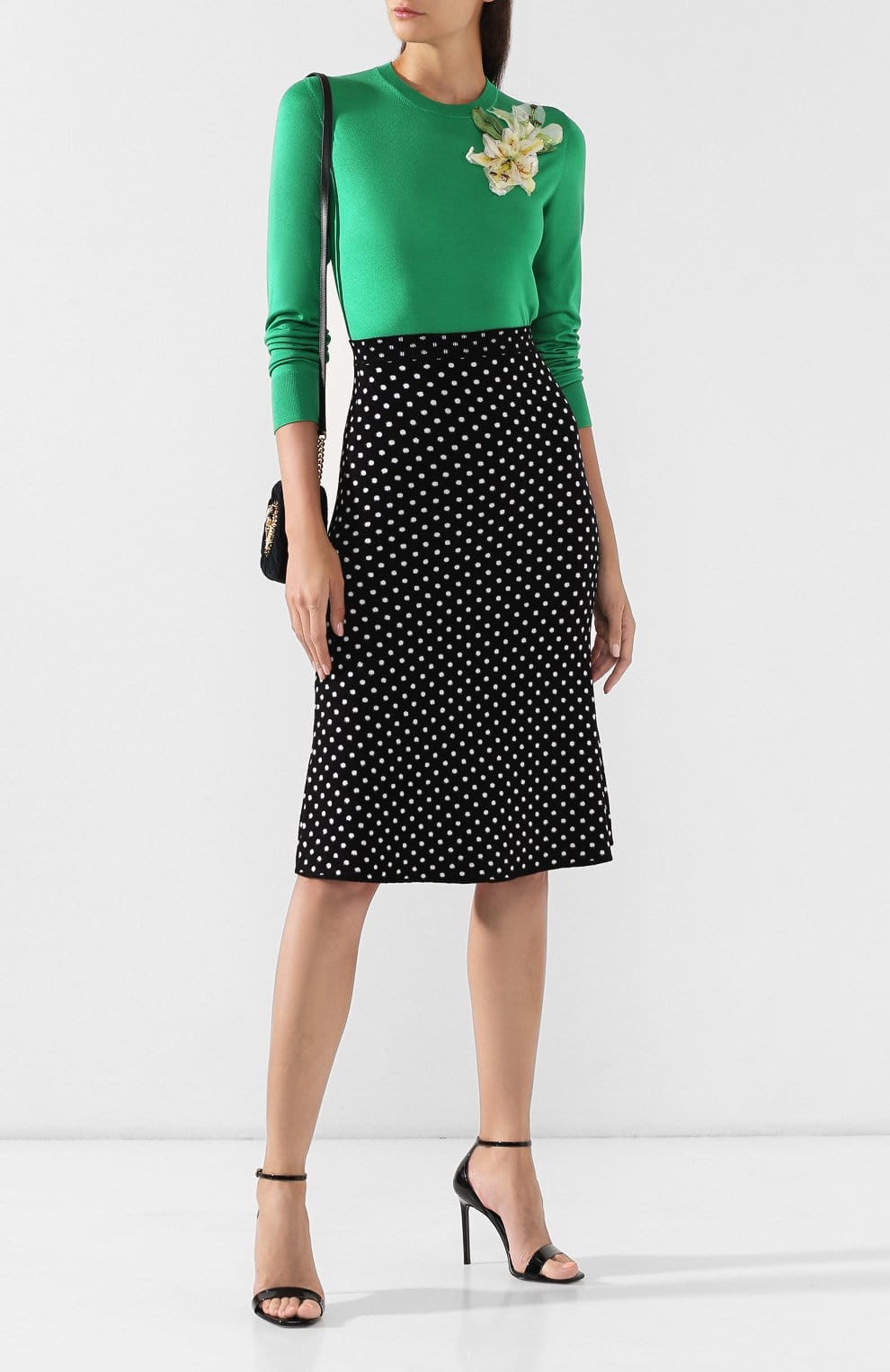 Dolce & Gabbana Green Floral-Appliqué Silk Sweater