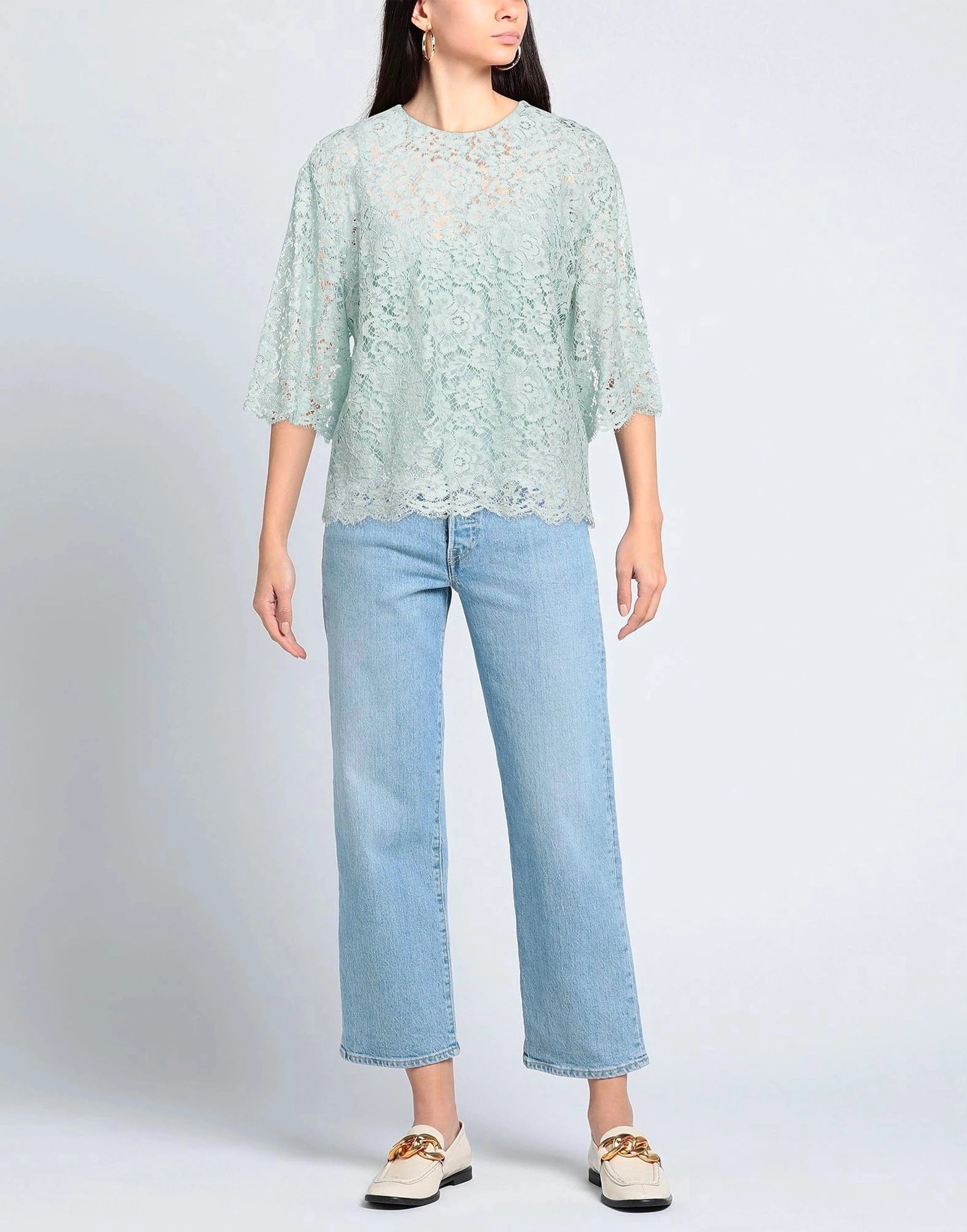 Dolce & Gabbana Green Floral-Lace Blouse
