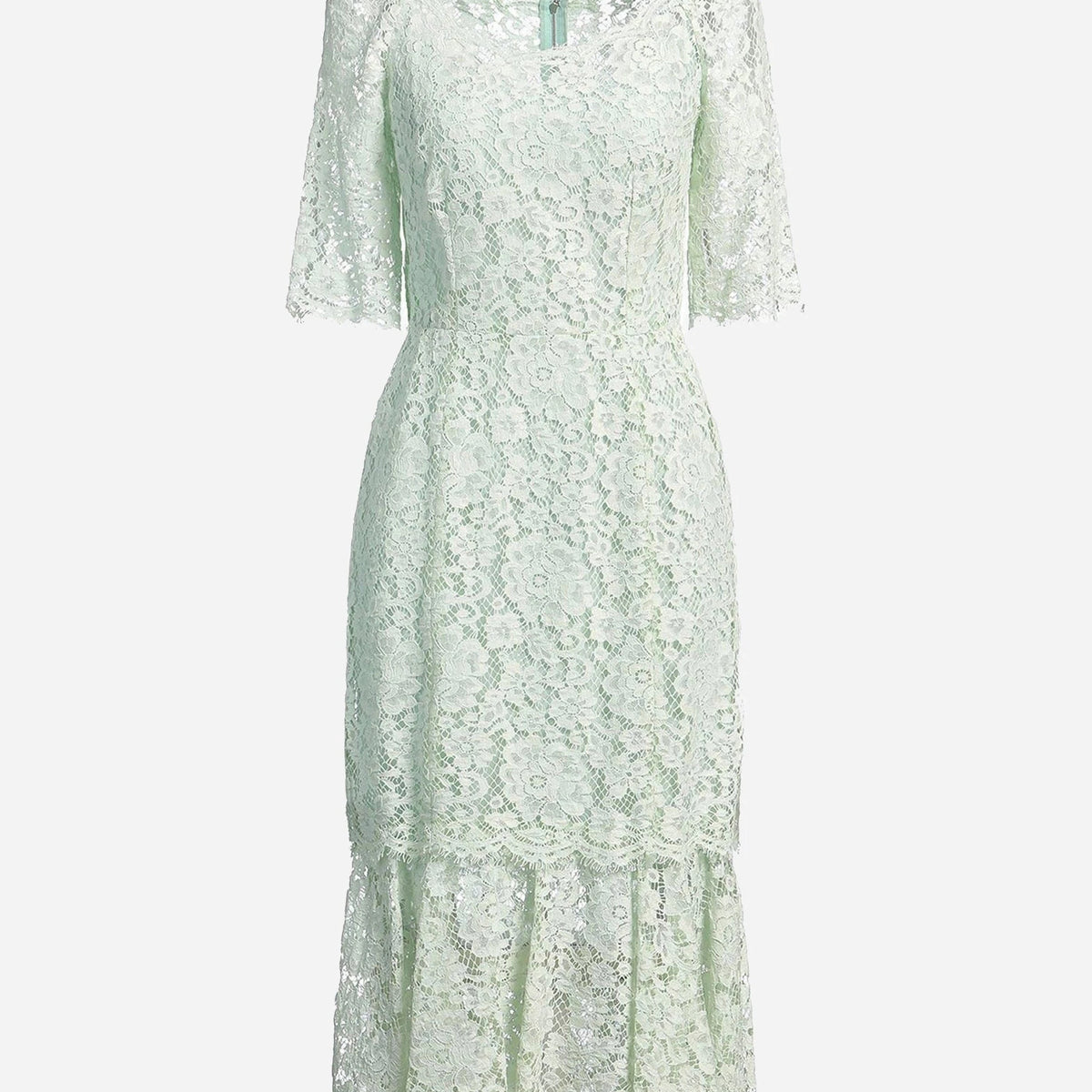 Dolce & Gabbana Mint Green Floral Lace Trim Midi Dress Dolce & Gabbana Mint Green Floral Lace Trim Midi Dress