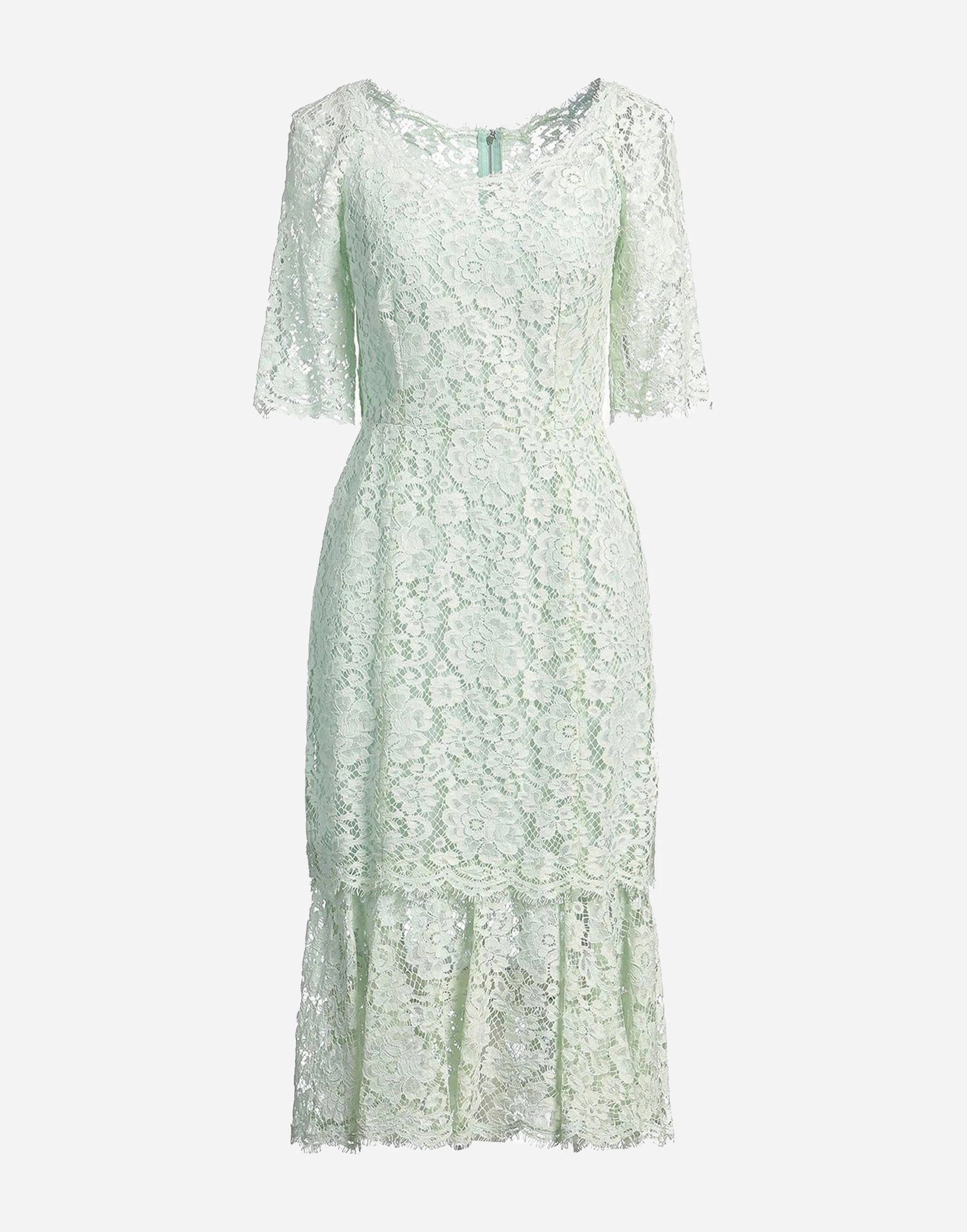 Dolce & Gabbana Green Floral Lace Midi Dress