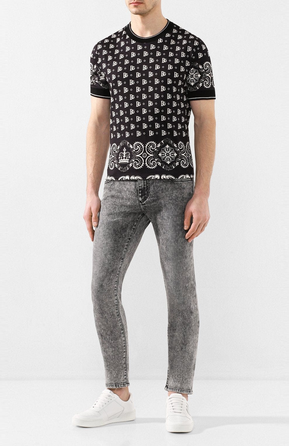 00s dolce&gabbana ITALIA l/s チャコール グレー Dolce & Gabbana Grey Acid Wash Slim-Fit Jeans | Sendegaro