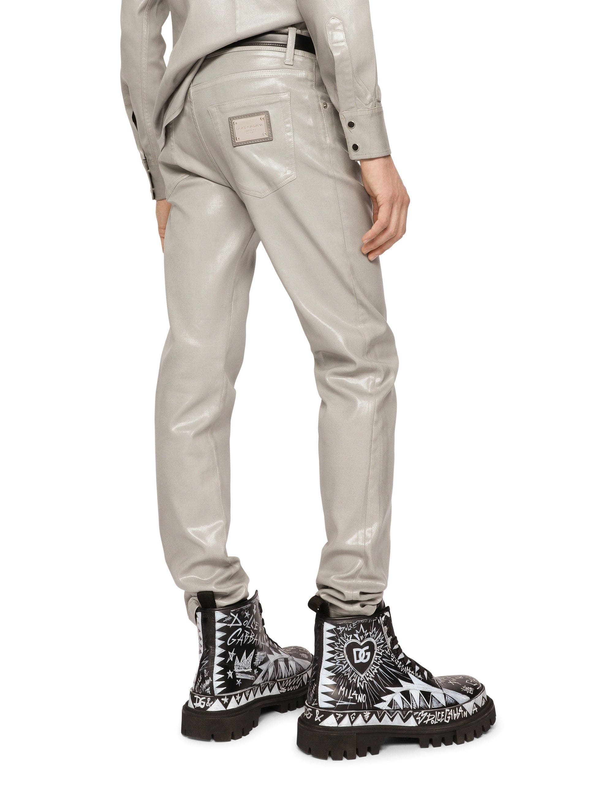 Dolce & Gabbana Grey Coated Slim-Fit Jeans