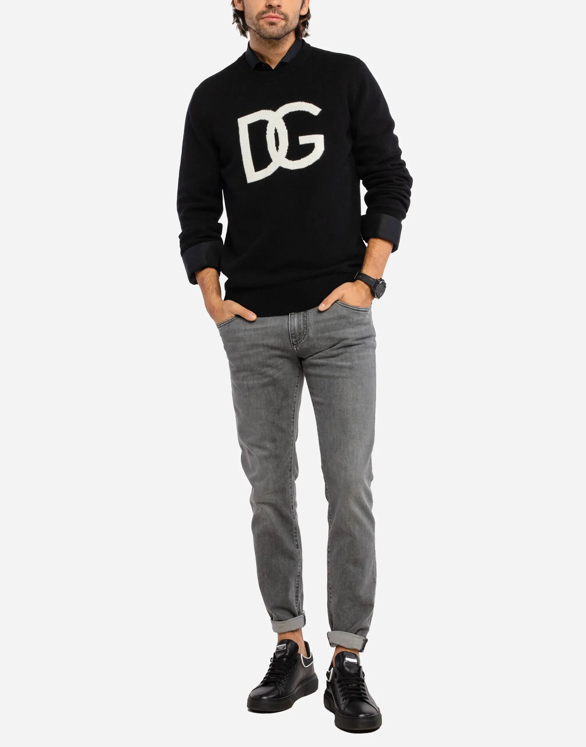 Dolce & Gabbana Grey Logo Plaque Jeans