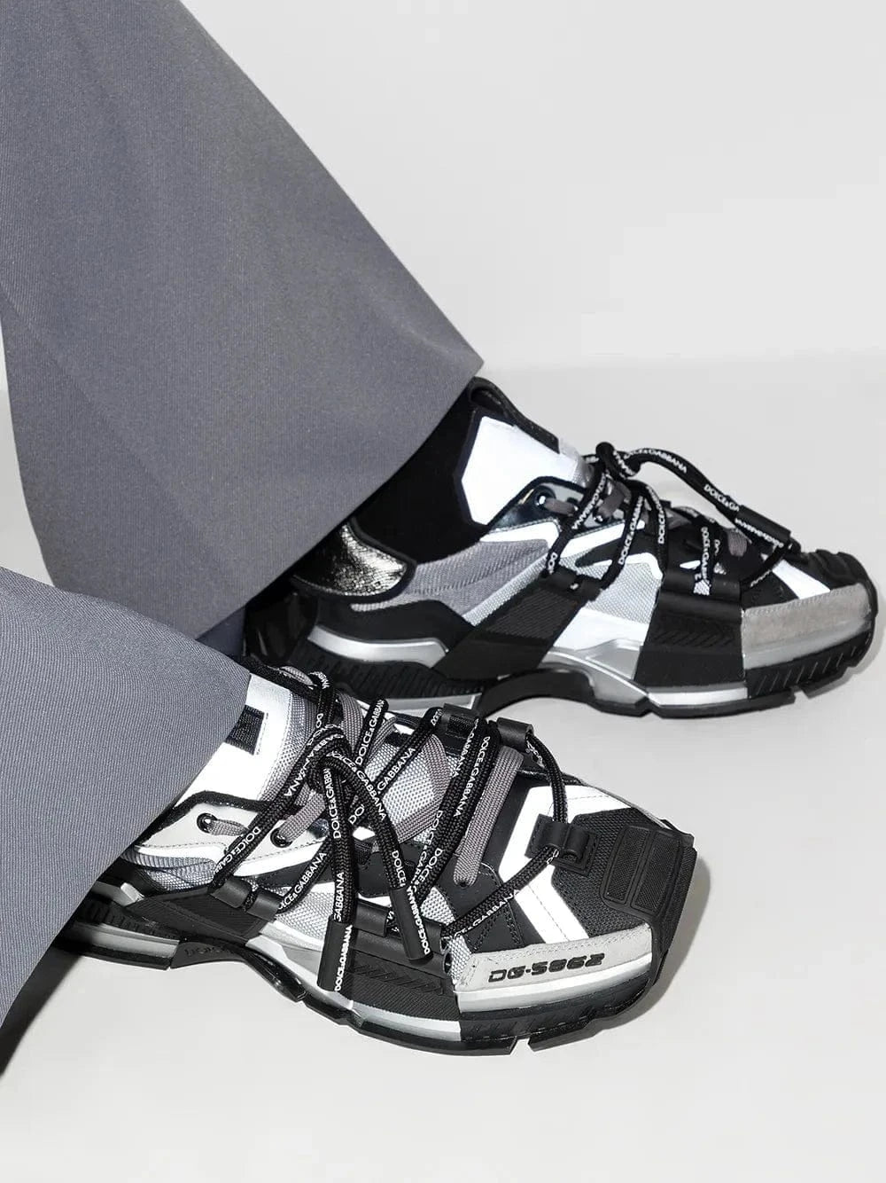 Dolce & Gabbana Grey Mixed-Materials Space Sneakers Dolce & Gabbana Grey Mixed-Materials Space Sneakers