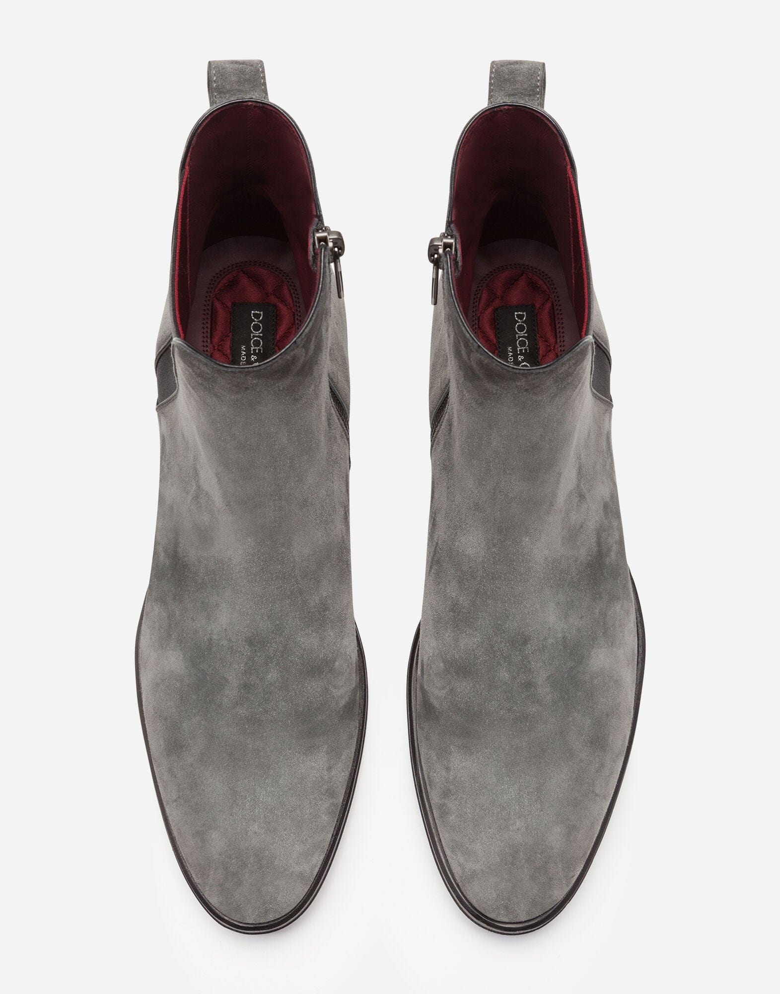 Dolce & Gabbana Grey Velvet Leather Chelsea Boots