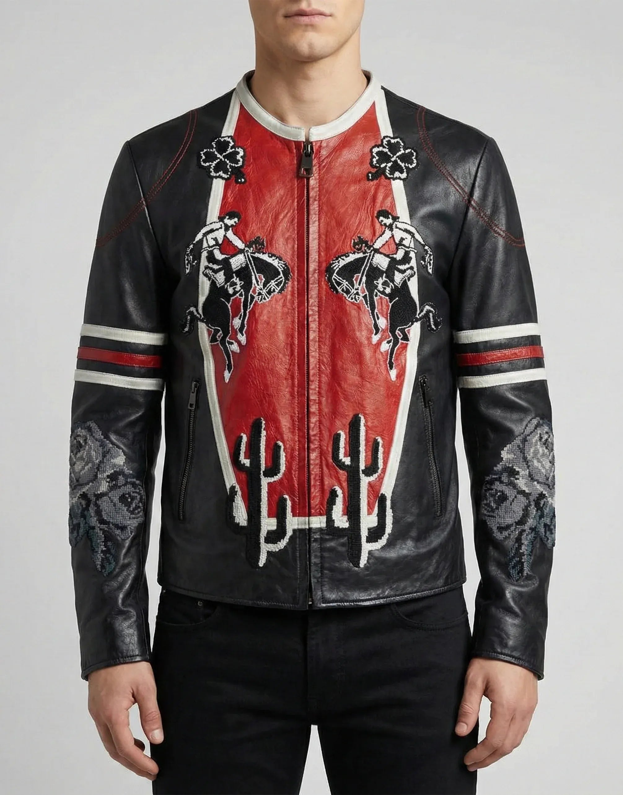 Dolce & Gabbana Jaqueta de Motoqueiro Bordada Guns & Roses Dolce & Gabbana Jaqueta de Motoqueiro Bordada Guns & Roses