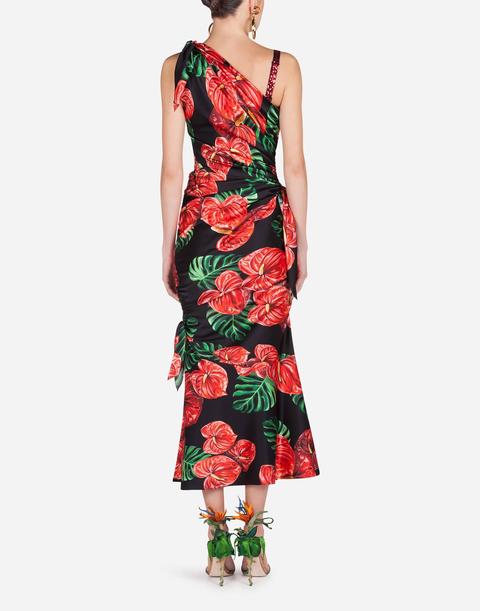 Dolce & Gabbana One-Shoulder Longuette Dress In Charmeuse