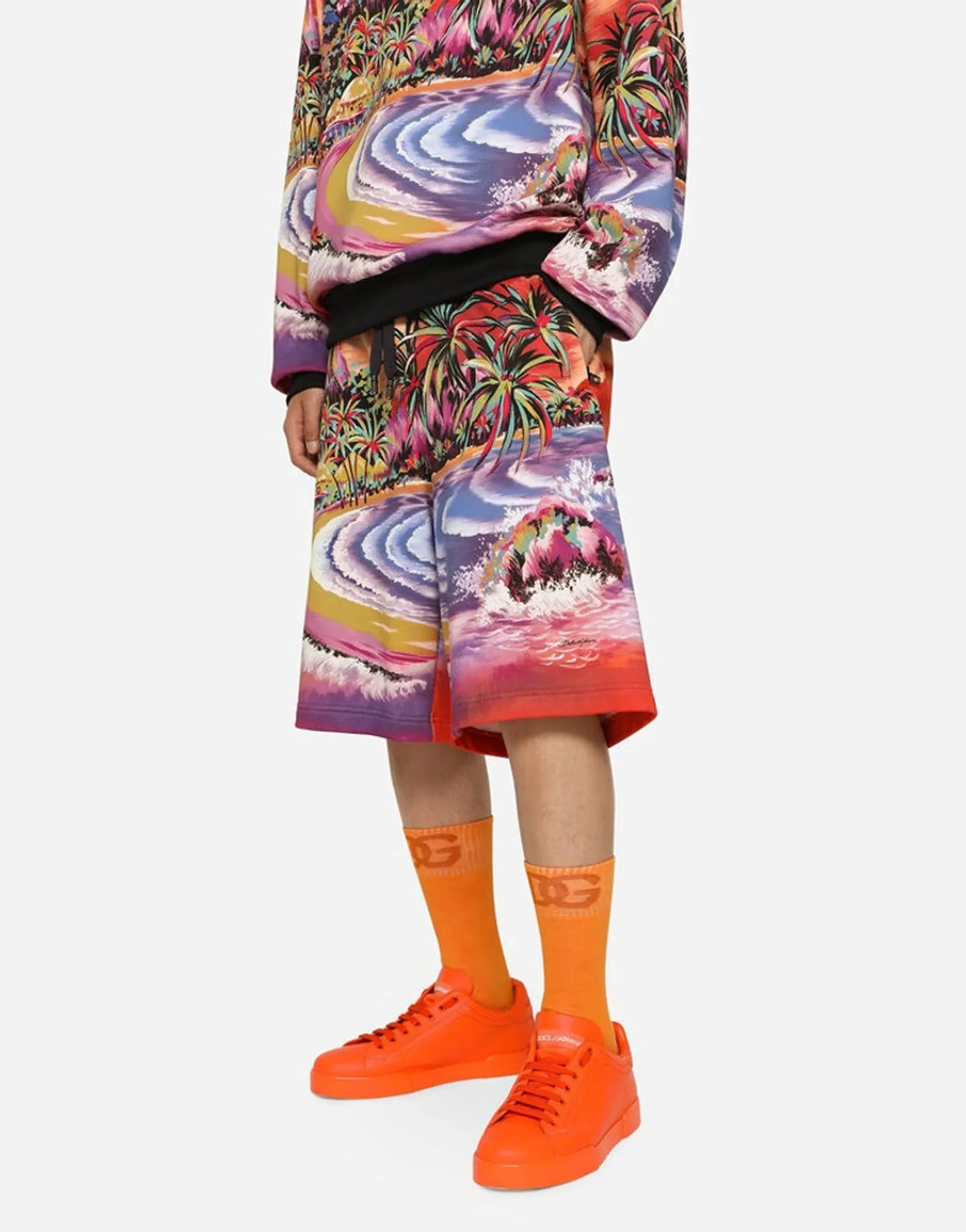 Dolce & Gabbana Hawaiian-Print Jersey Jogging Shorts