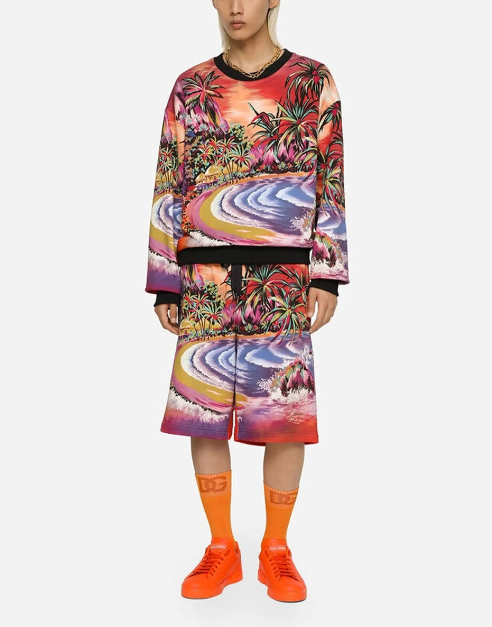 Dolce & Gabbana Hawaiian-Print Jersey Jogging Shorts