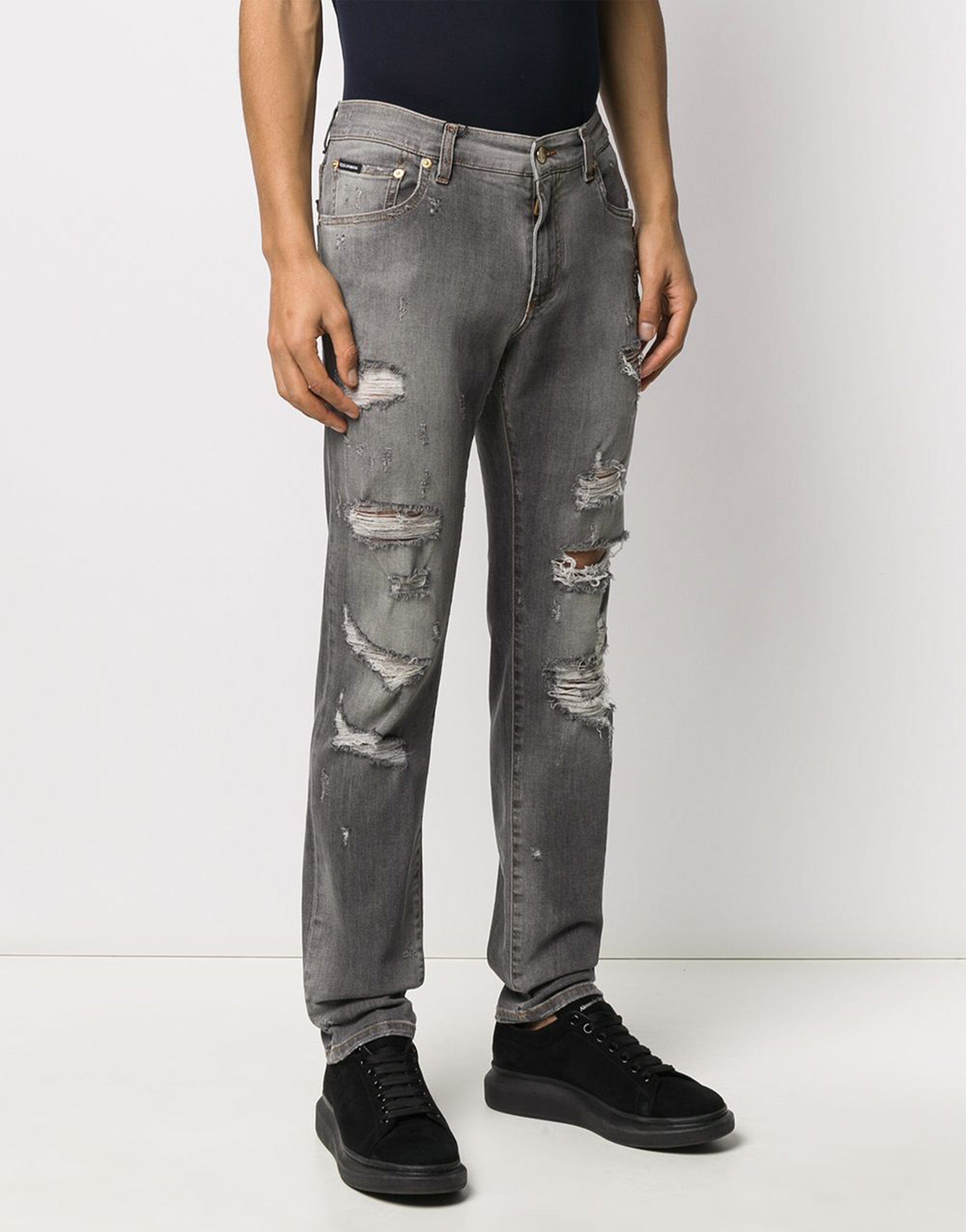 Dolce & Gabbana Heraldic Patch Ripped Jeans | Sendegaro