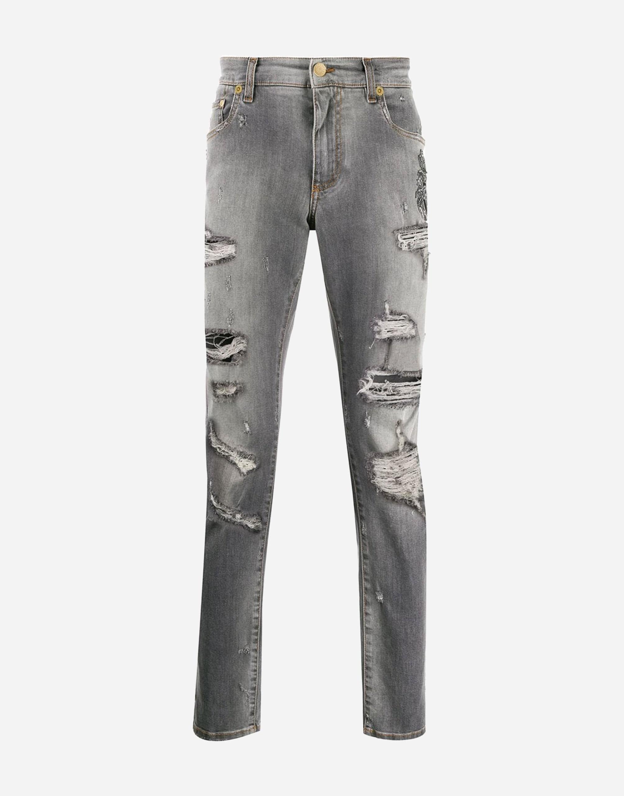 Dolce & Gabbana Heraldic Patch Ripped Jeans