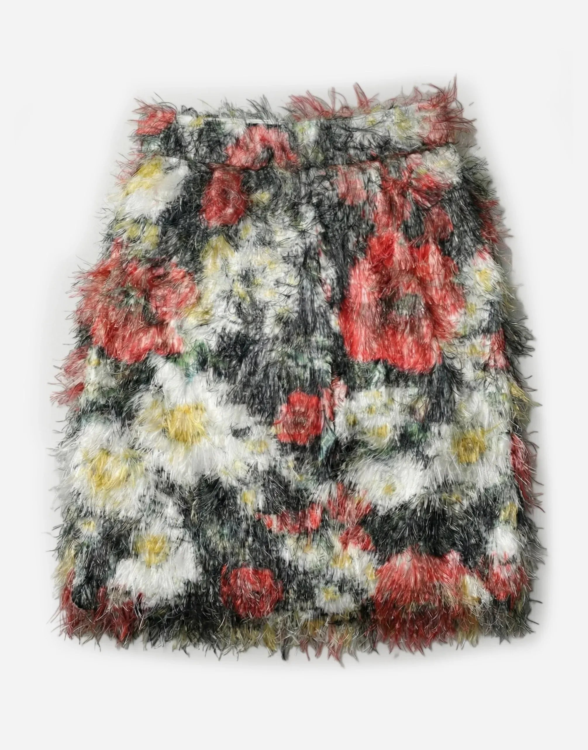 Dolce & Gabbana High Waist Floral Faux Fur Skirt