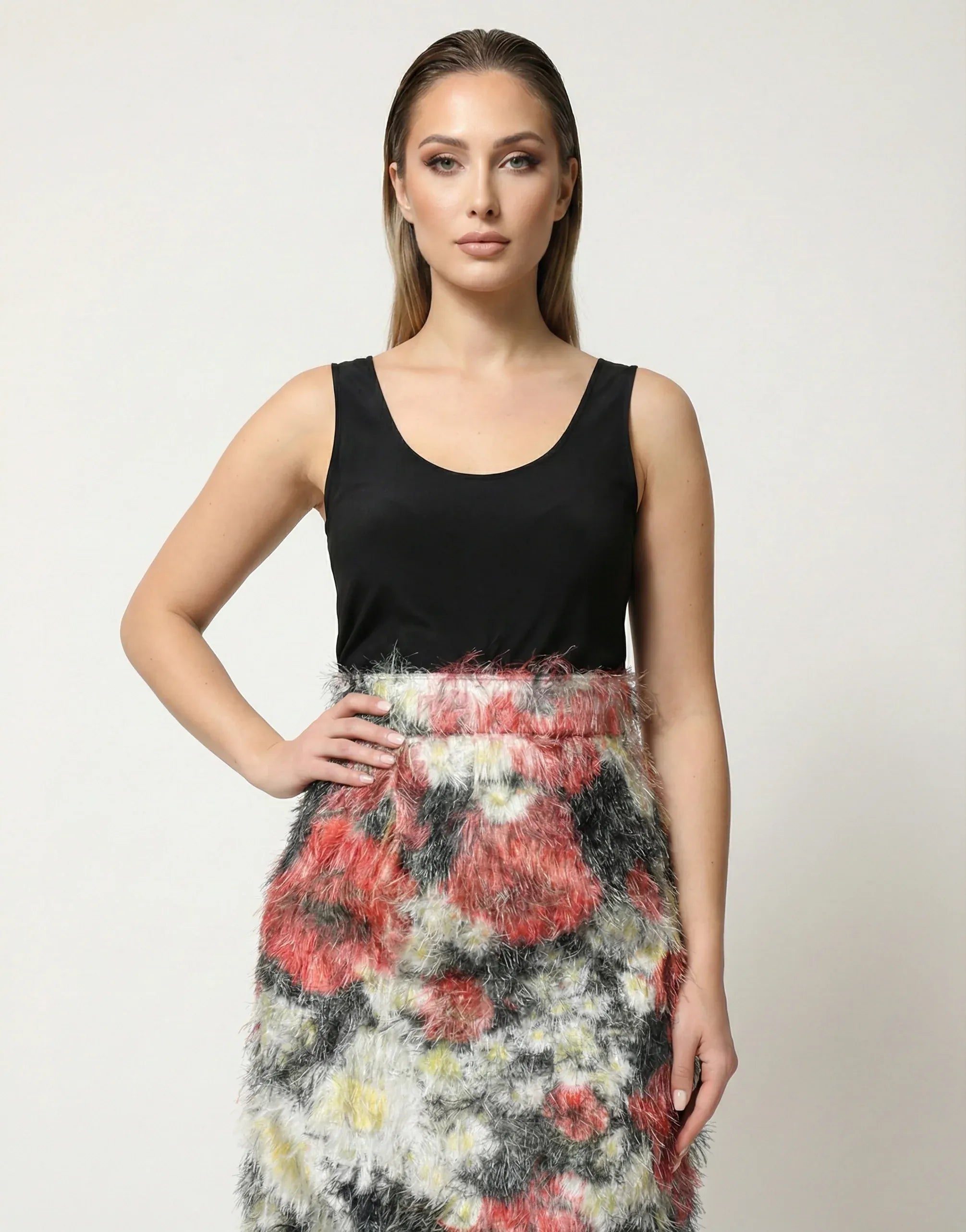 Dolce & Gabbana High Waist Floral Faux Fur Skirt