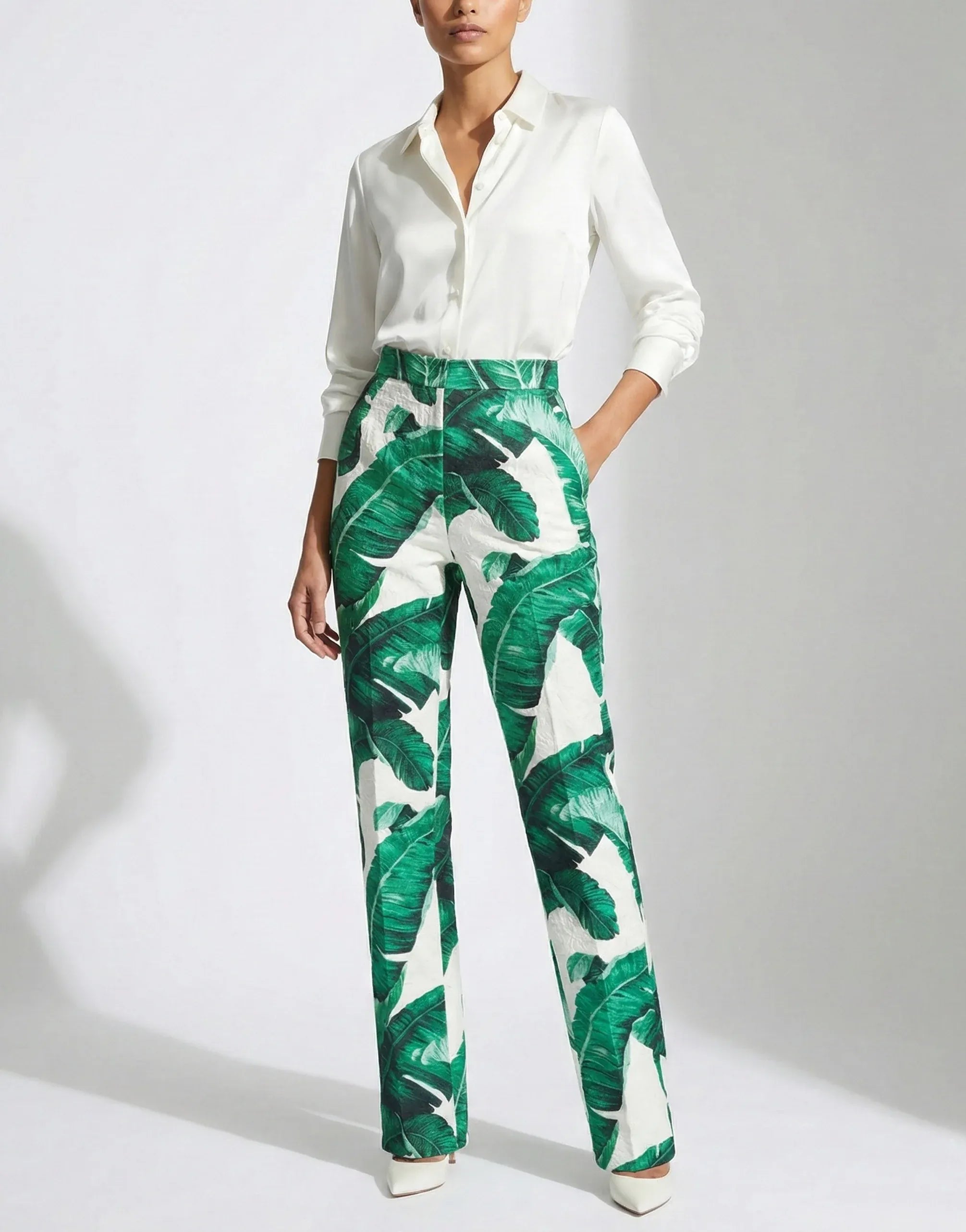 Dolce & Gabbana High-Waisted Banana Leaf Print Trousers