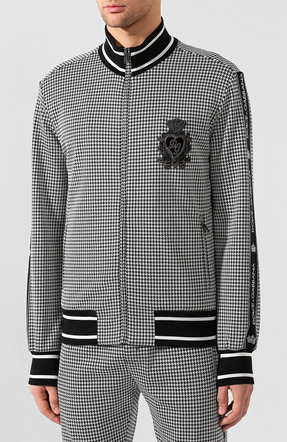 Dolce & Gabbana Houndstooth DG Patch Zip-Up Sweatshirt