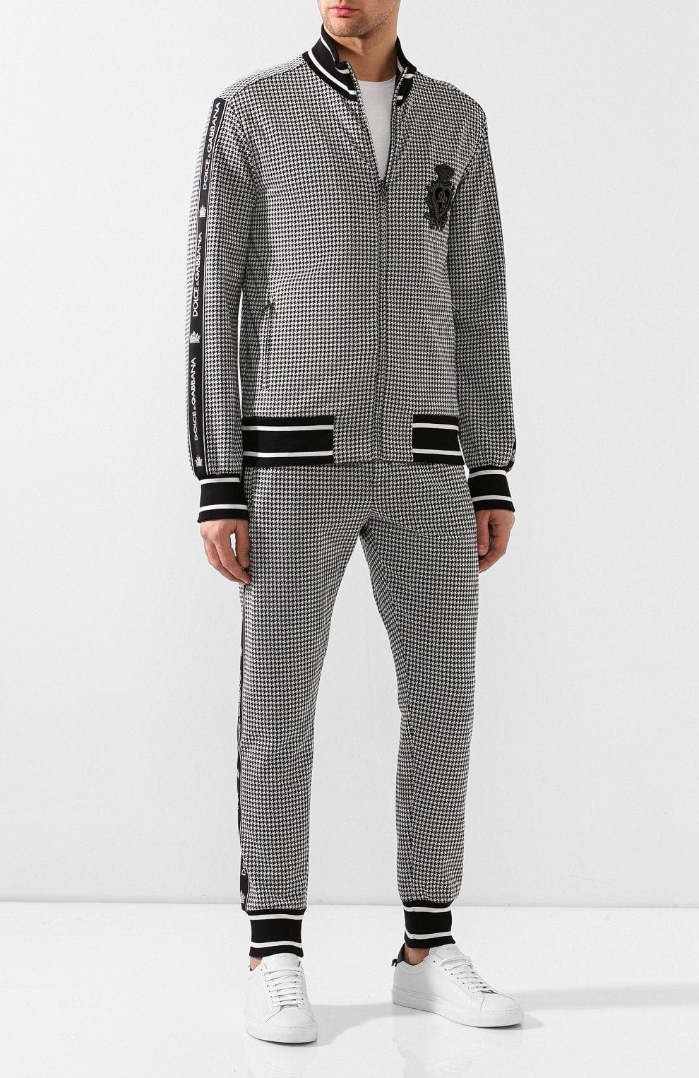 Dolce & Gabbana Houndstooth DG Patch Zip-Up Sweatshirt