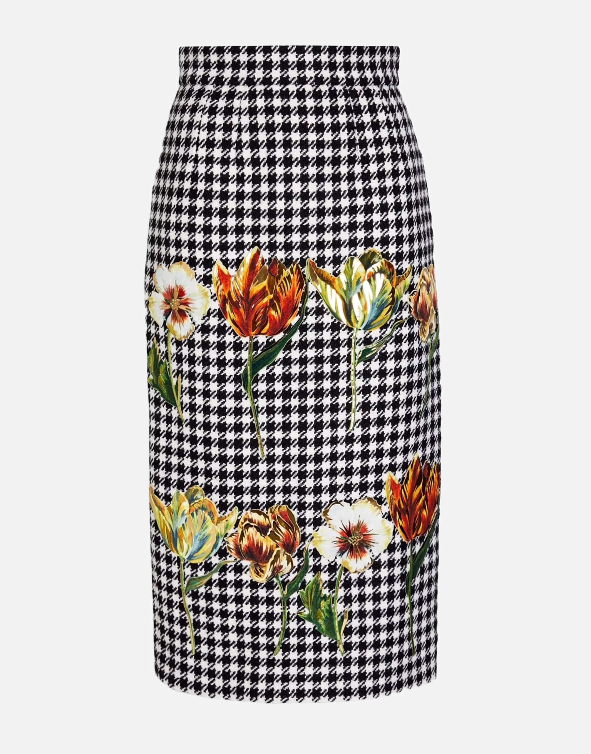 Dolce & Gabbana Houndstooth Metallic Tweed Midi Pencil Skirt