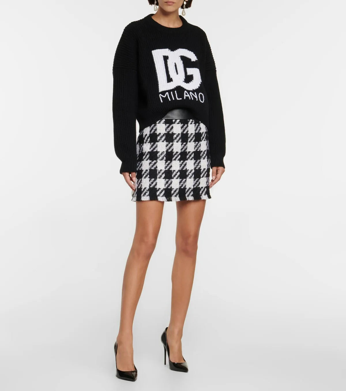 Dolce & Gabbana Houndstooth Wool Blend Mini Skirt
