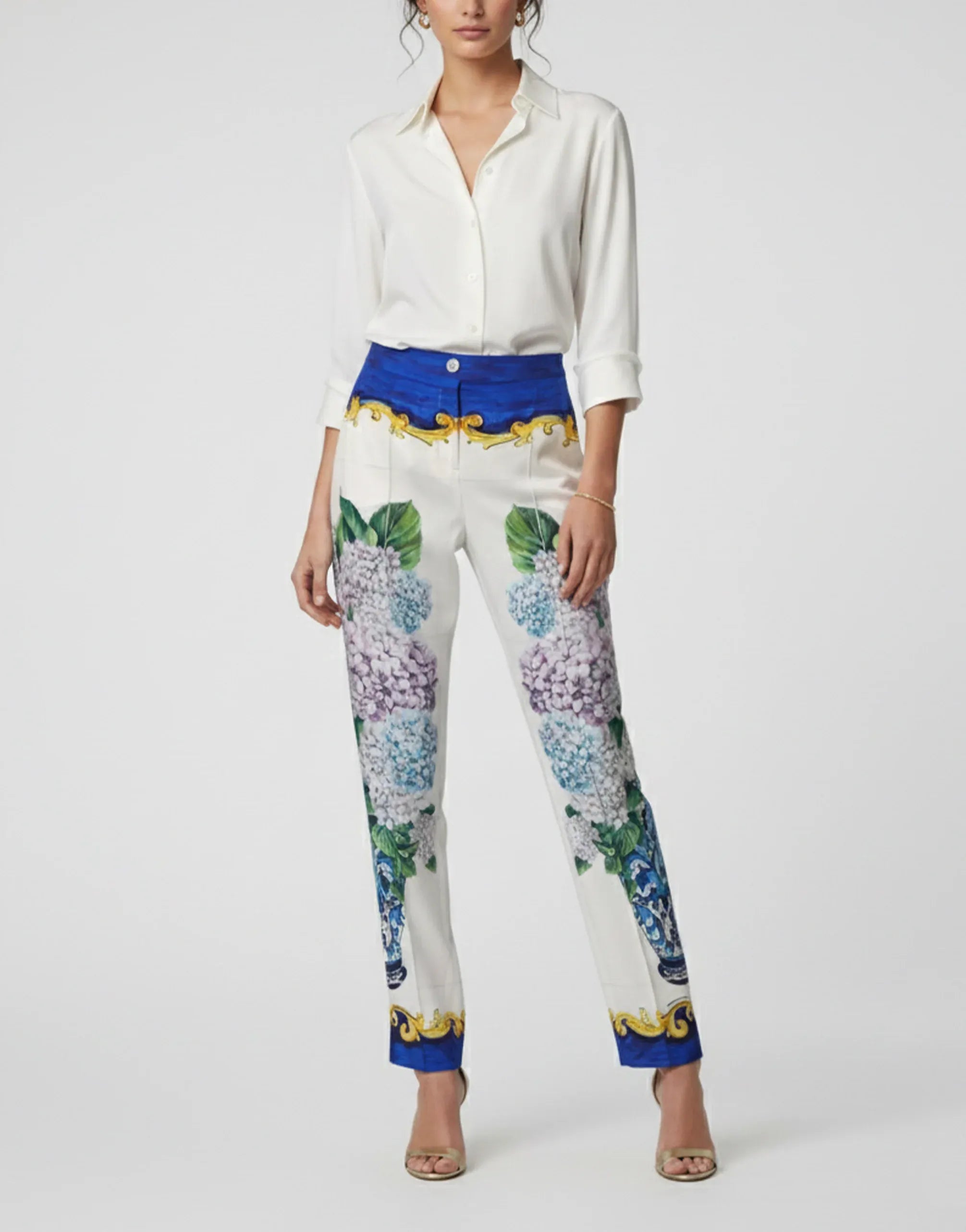 Dolce & Gabbana Hydrangea-Print Silk Trousers
