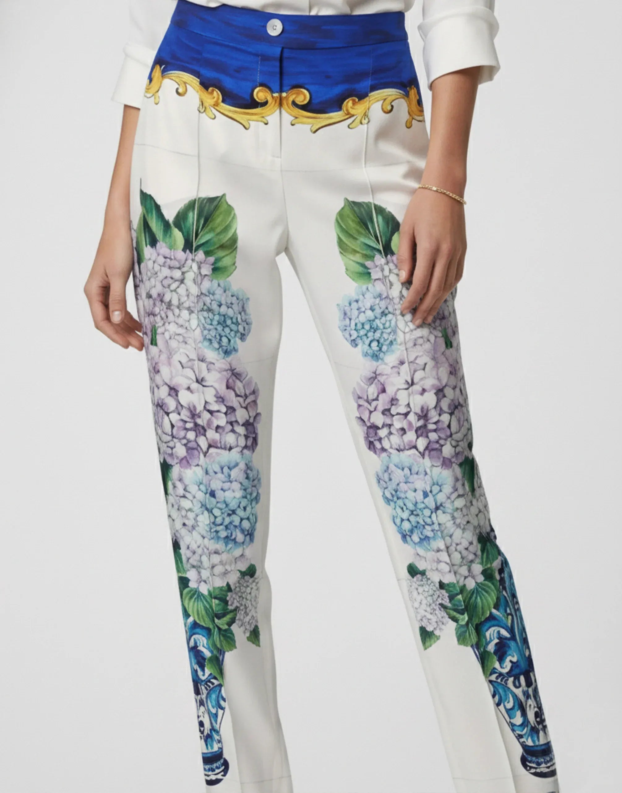 Dolce & Gabbana Hydrangea-Print Silk Trousers