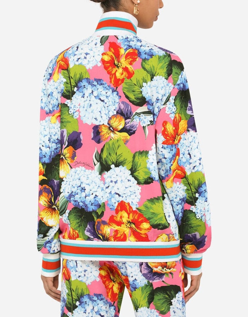 Dolce & Gabbana Hydrangea-Print Zip-Up Cady Sweatshirt