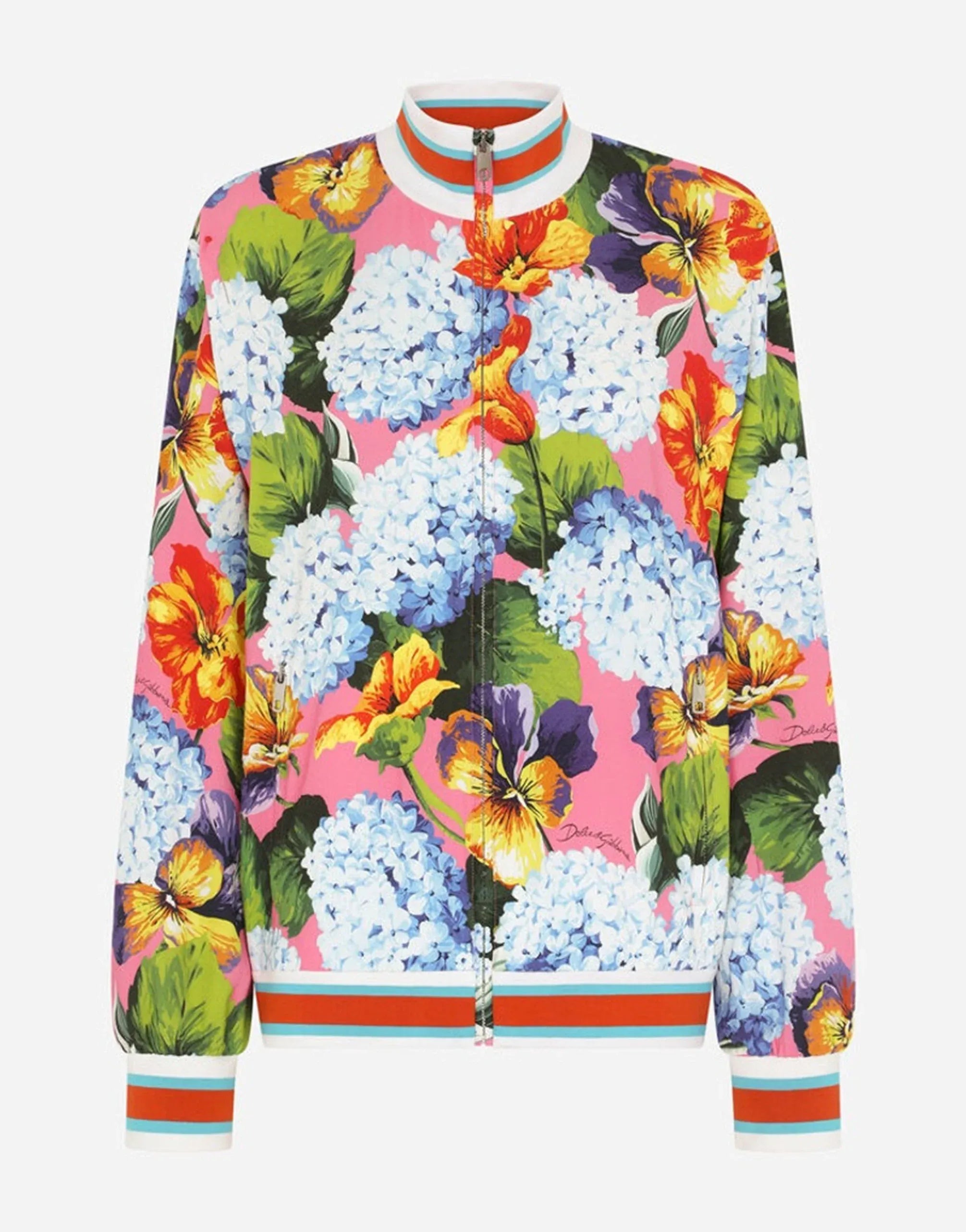 Dolce & Gabbana Hydrangea-Print Zip-Up Cady Sweatshirt