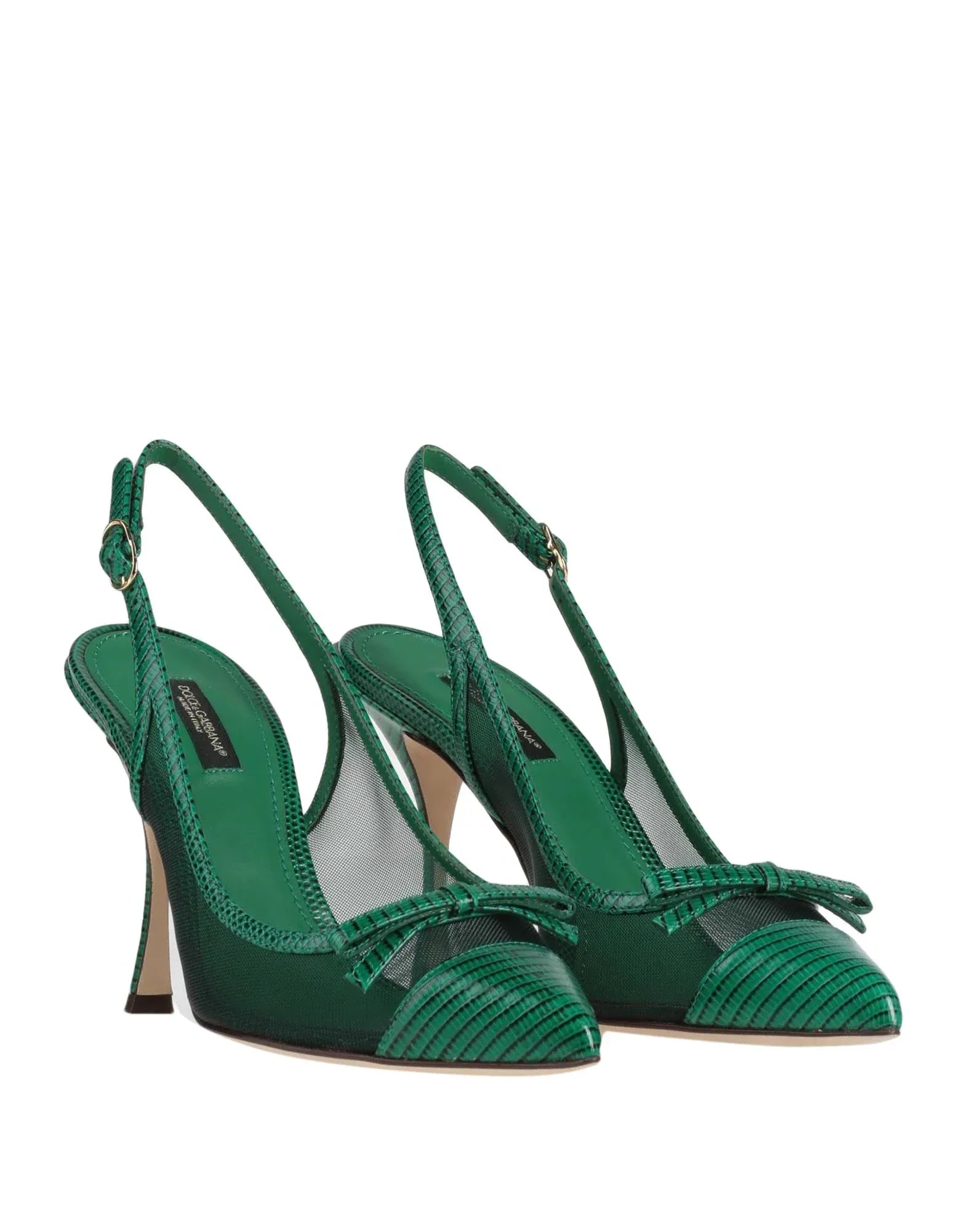 Dolce & Gabbana Iguana-Print Leather Mesh Slingbacks