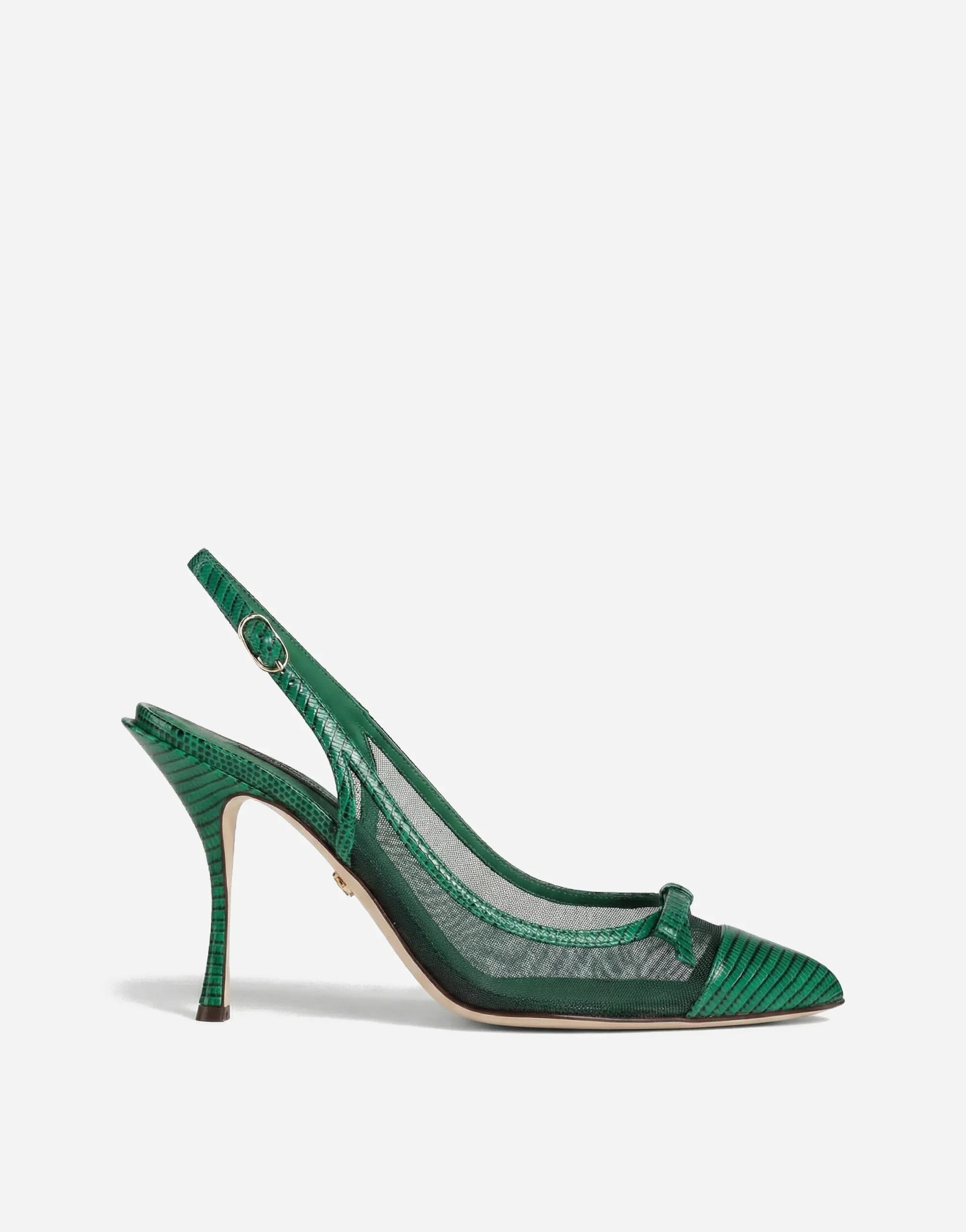Dolce & Gabbana Iguana-Print Leather Mesh Slingbacks