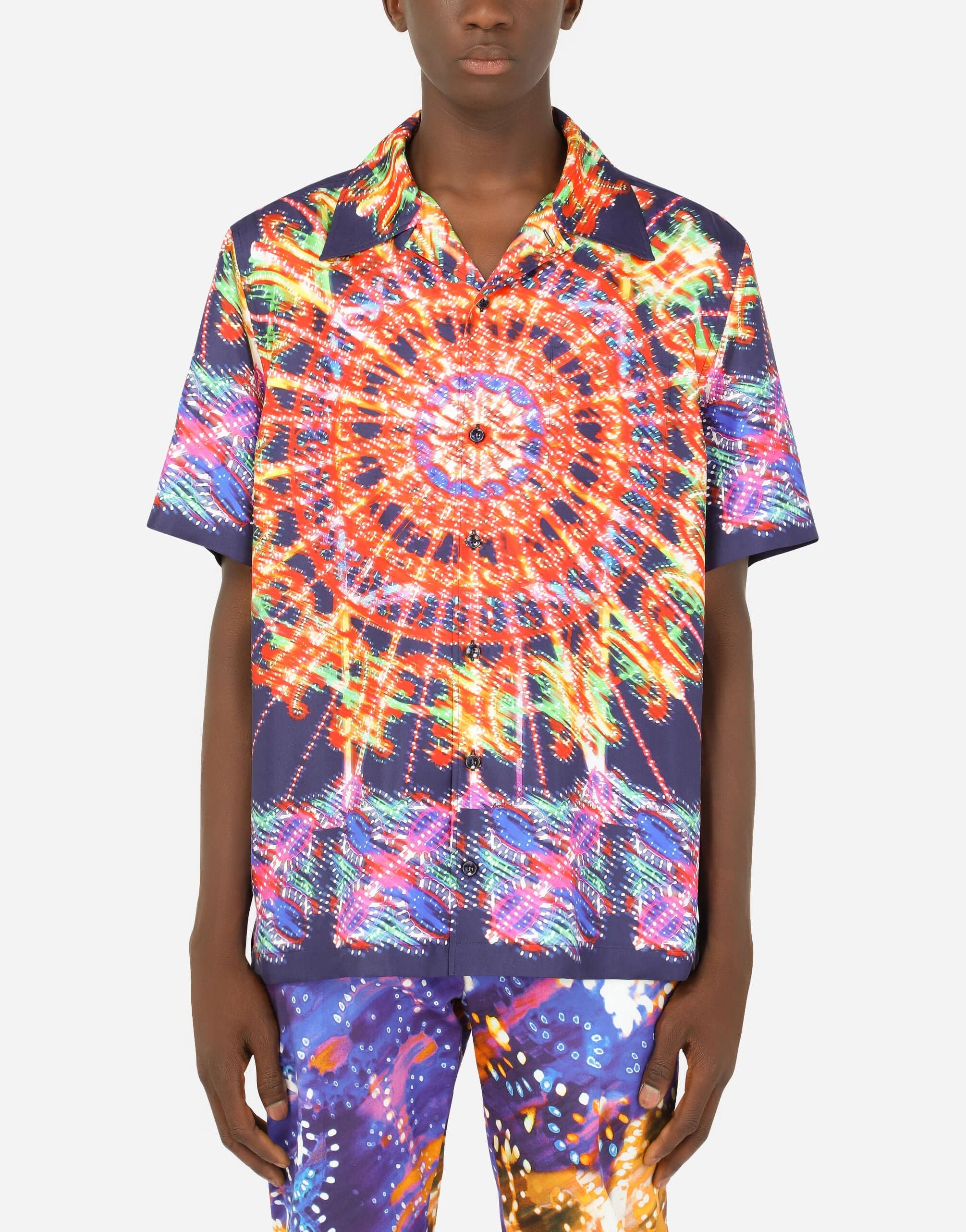 Dolce & Gabbana Illumination-Print Silk Hawaiian Shirt