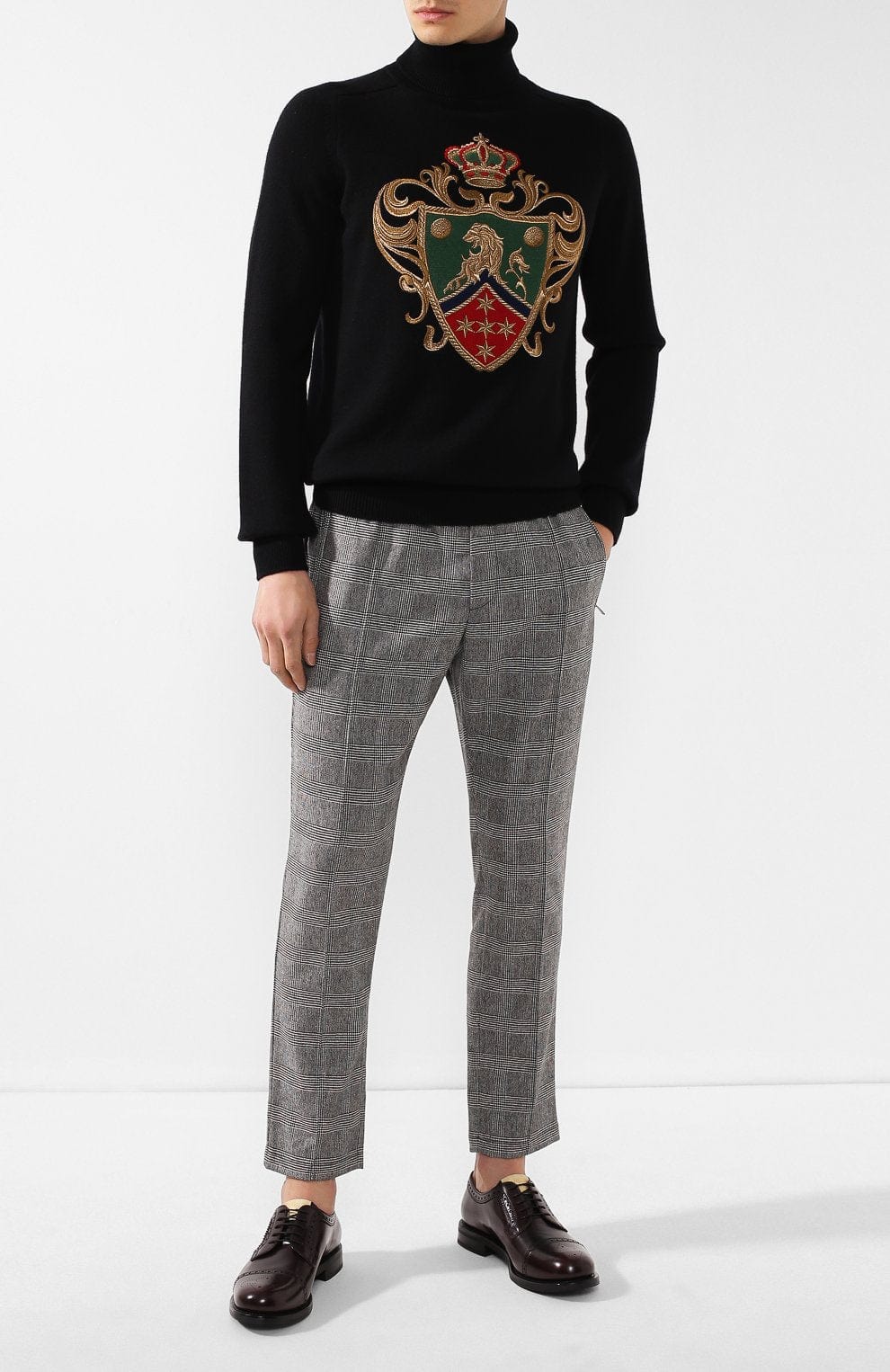 Dolce & Gabbana Intarsia Embroidery Polo-Neck Sweater