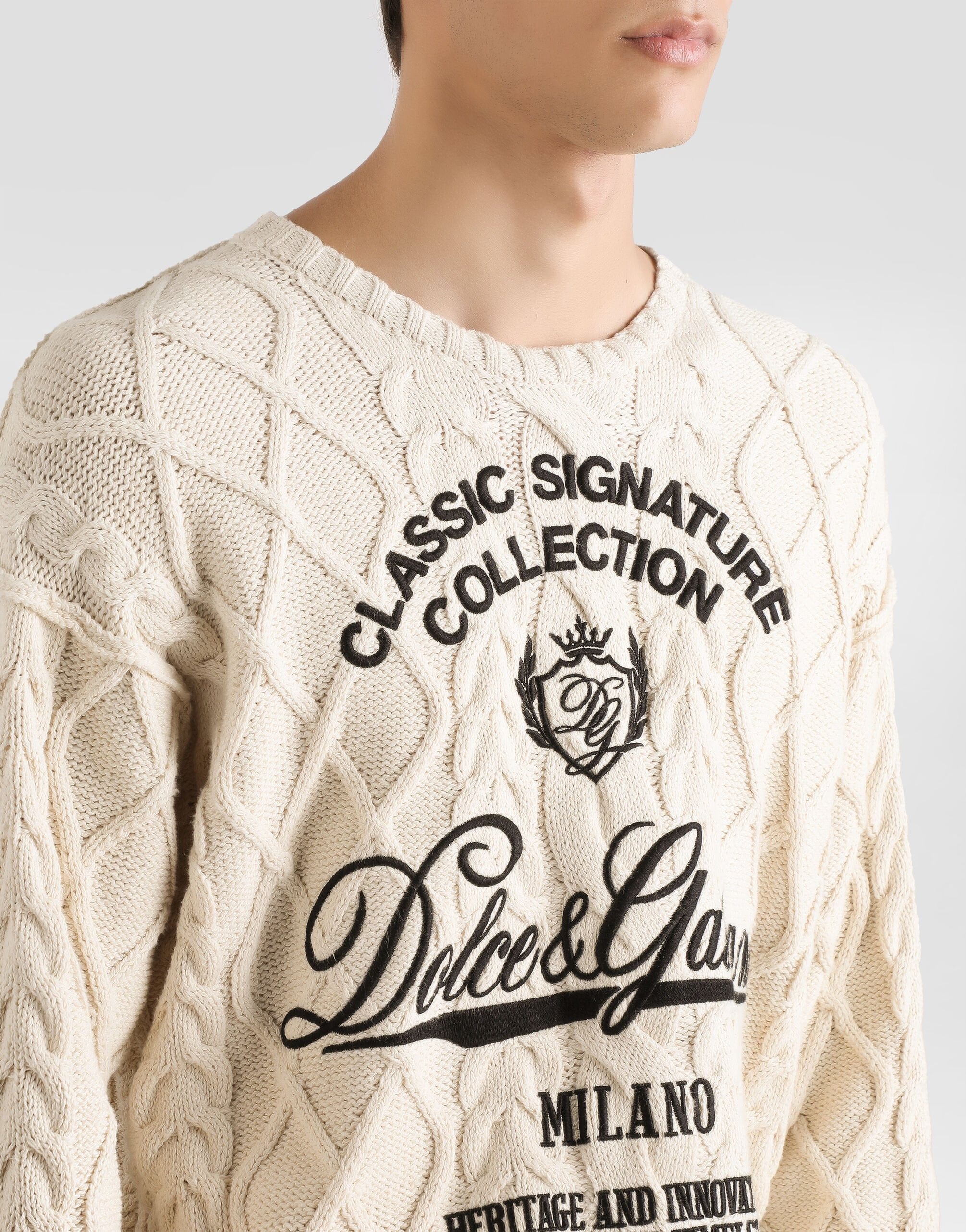 Dolce & Gabbana Interwoven Pattern Cotton Blend Sweater